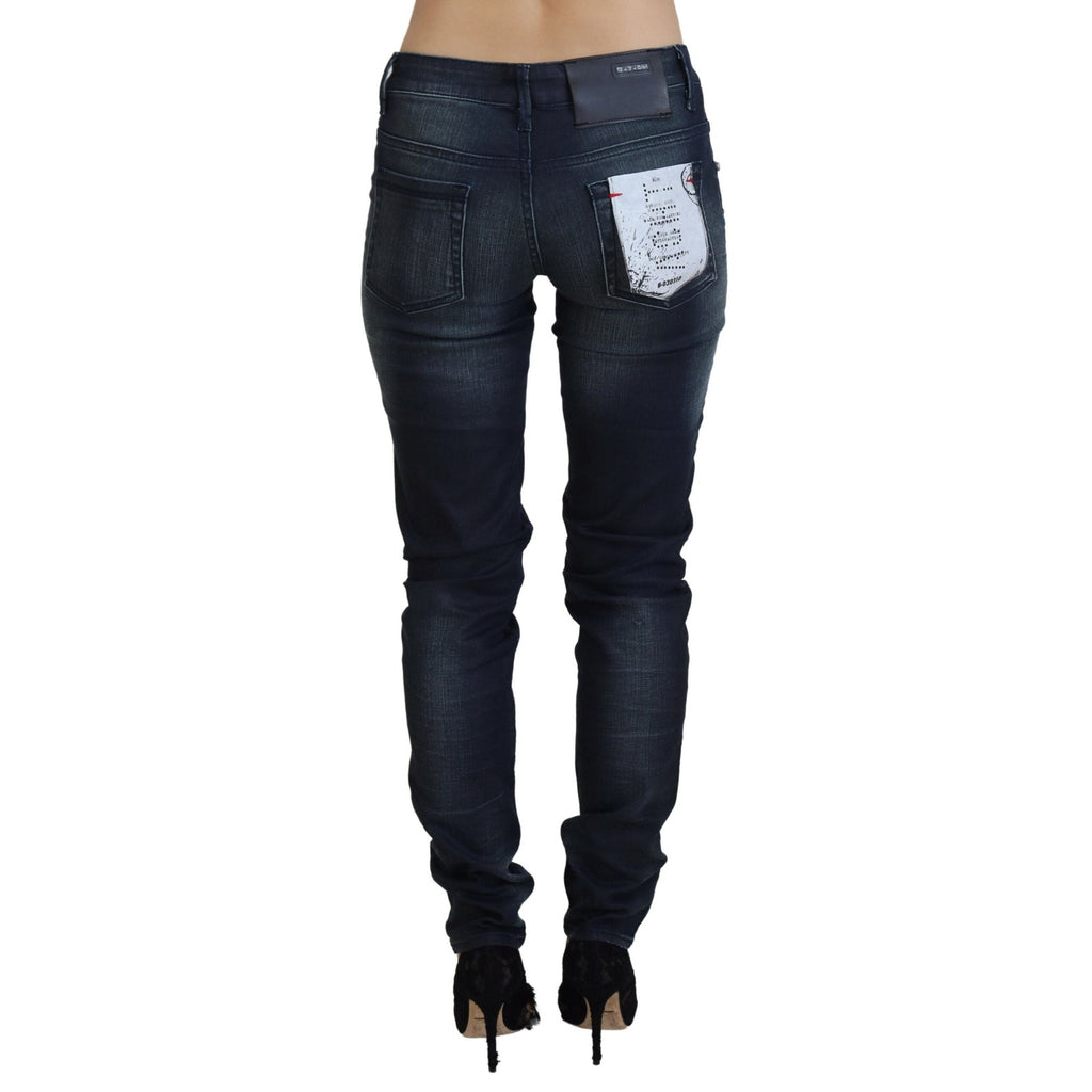 Acht Blue Washed Low Waist Slim Fit Cotton Denim Jeans