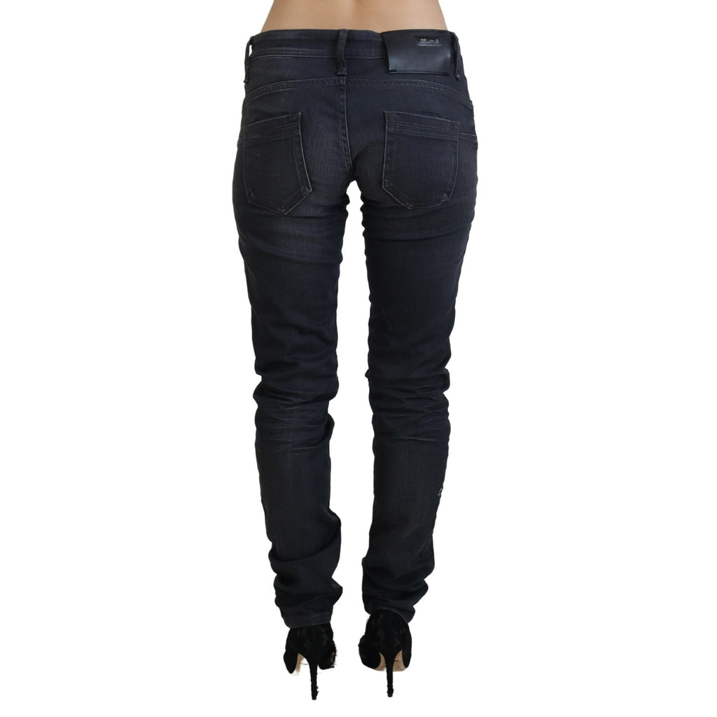 Acht Black Washed Low Waist Slim Fit Cotton Denim Jeans