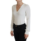 Patrizia Pepe Ivory V-Neck Long Sleeves Women Blouse Top