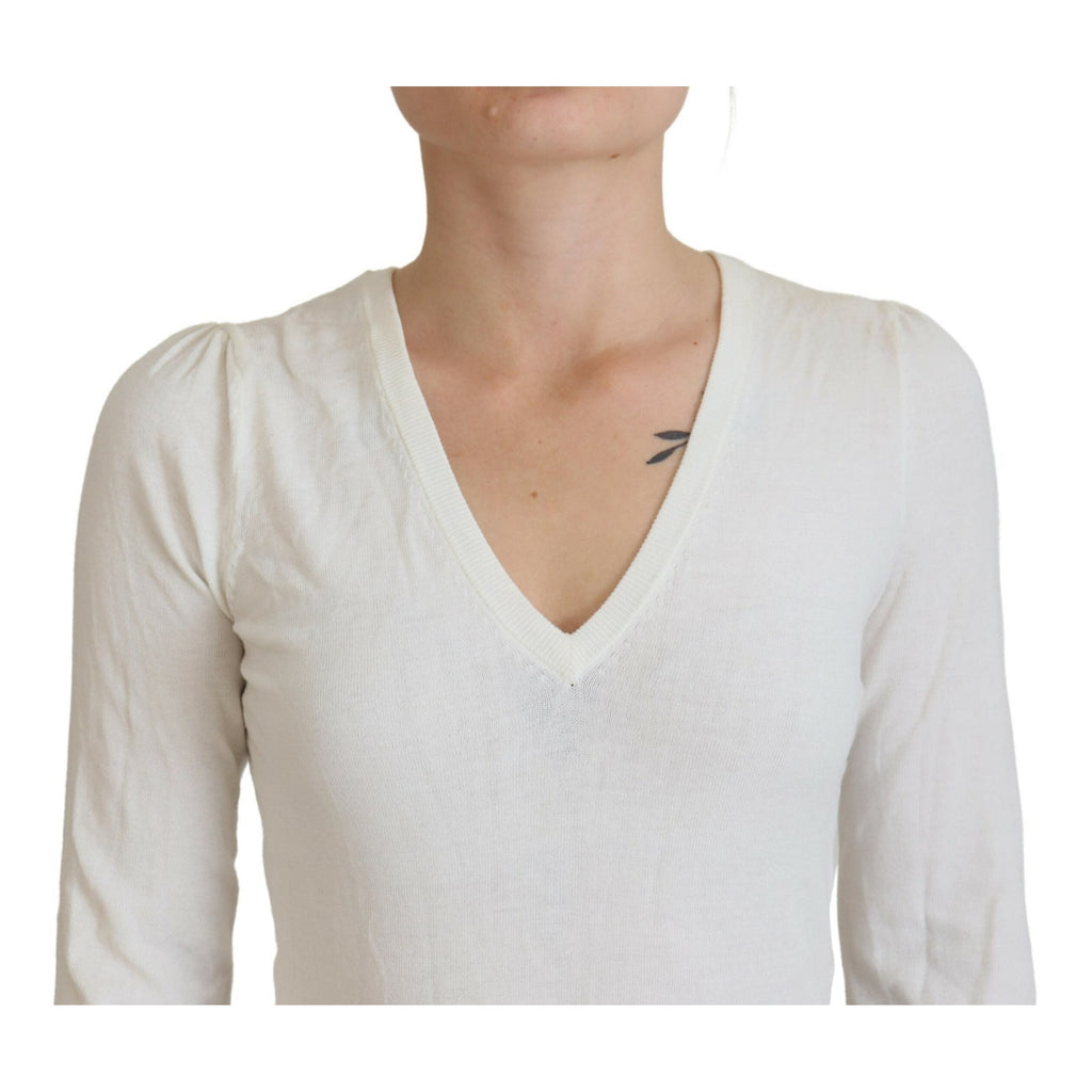 Patrizia Pepe Ivory V-Neck Long Sleeves Women Blouse Top