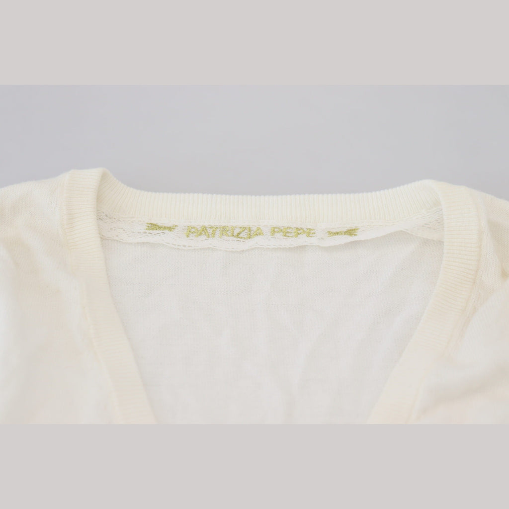 Patrizia Pepe Ivory V-Neck Long Sleeves Women Blouse Top