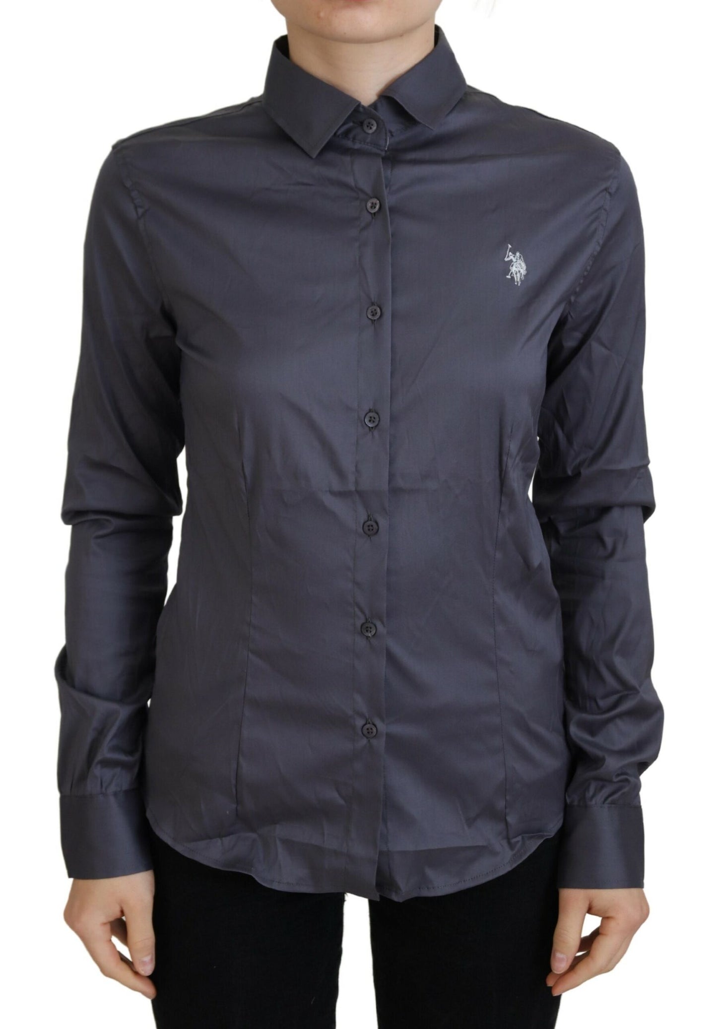 U.S. POLO ASSN. Gray Printed Long Sleeves Collared Top U.S. POLO ASSN.