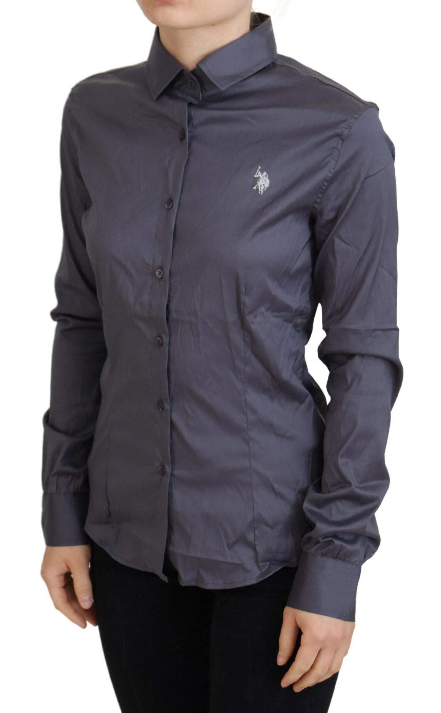 U.S. POLO ASSN. Gray Printed Long Sleeves Collared Top U.S. POLO ASSN.