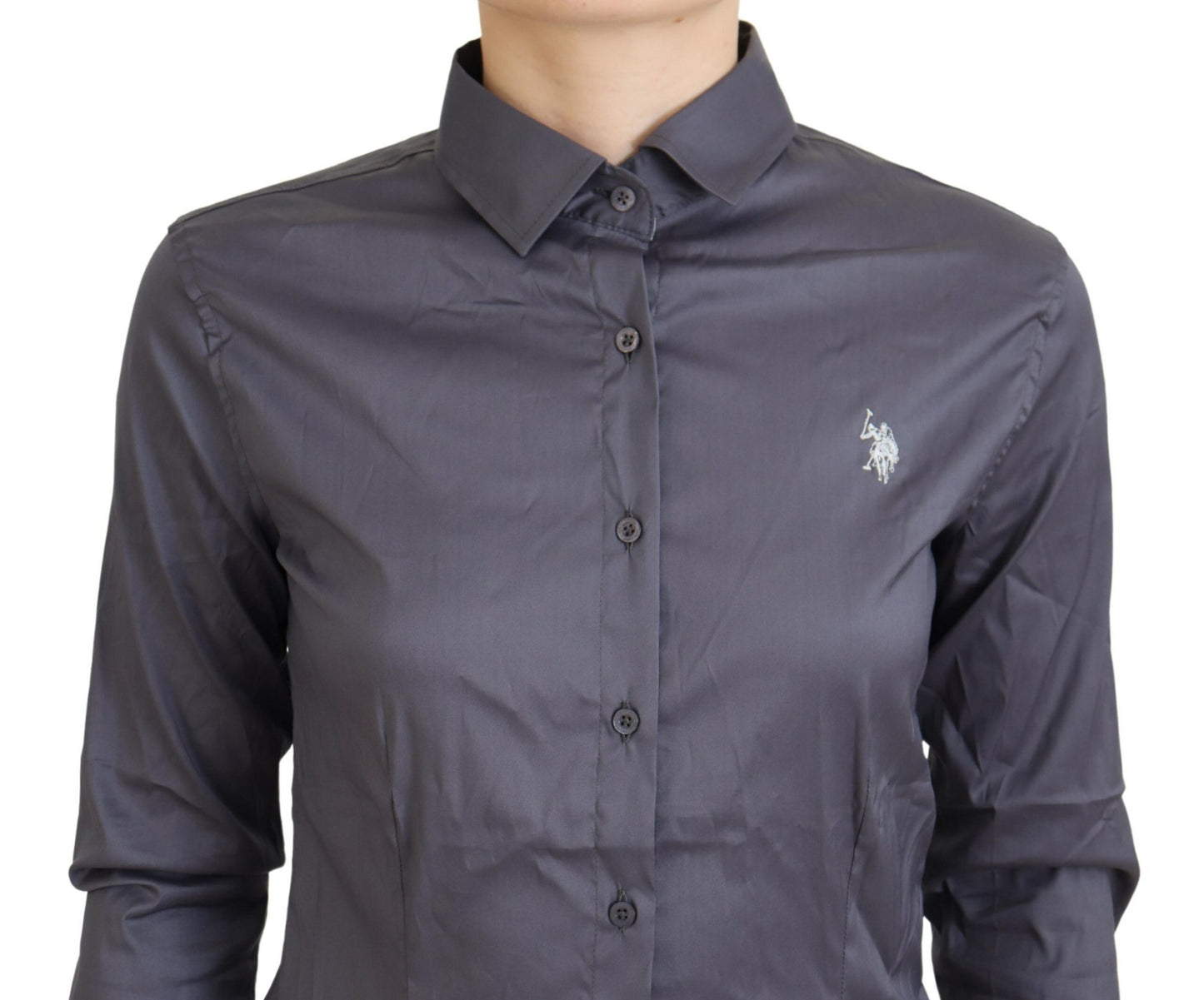 U.S. POLO ASSN. Gray Printed Long Sleeves Collared Top U.S. POLO ASSN.