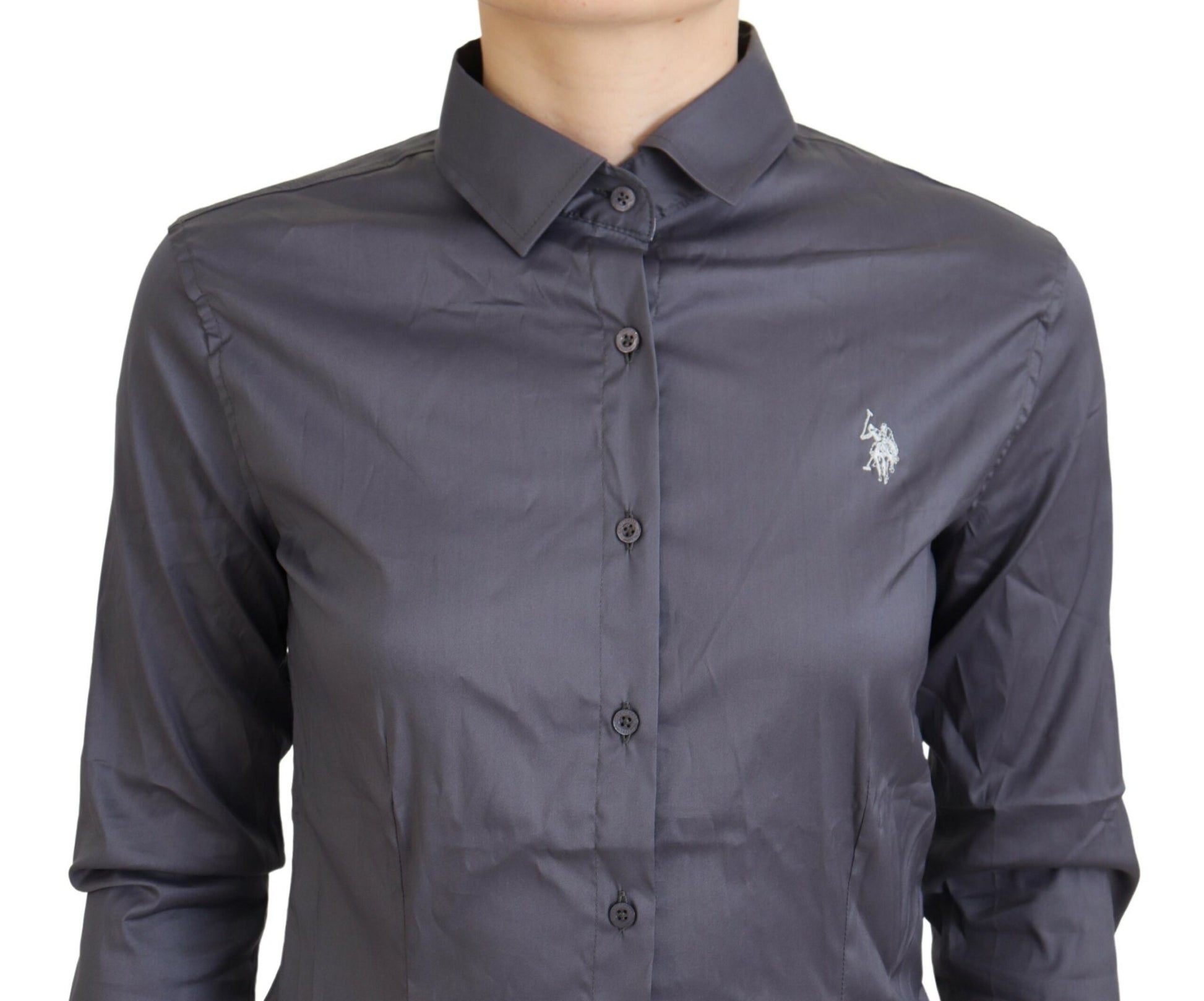 U.S. POLO ASSN. Gray Printed Long Sleeves Collared Top U.S. POLO ASSN.