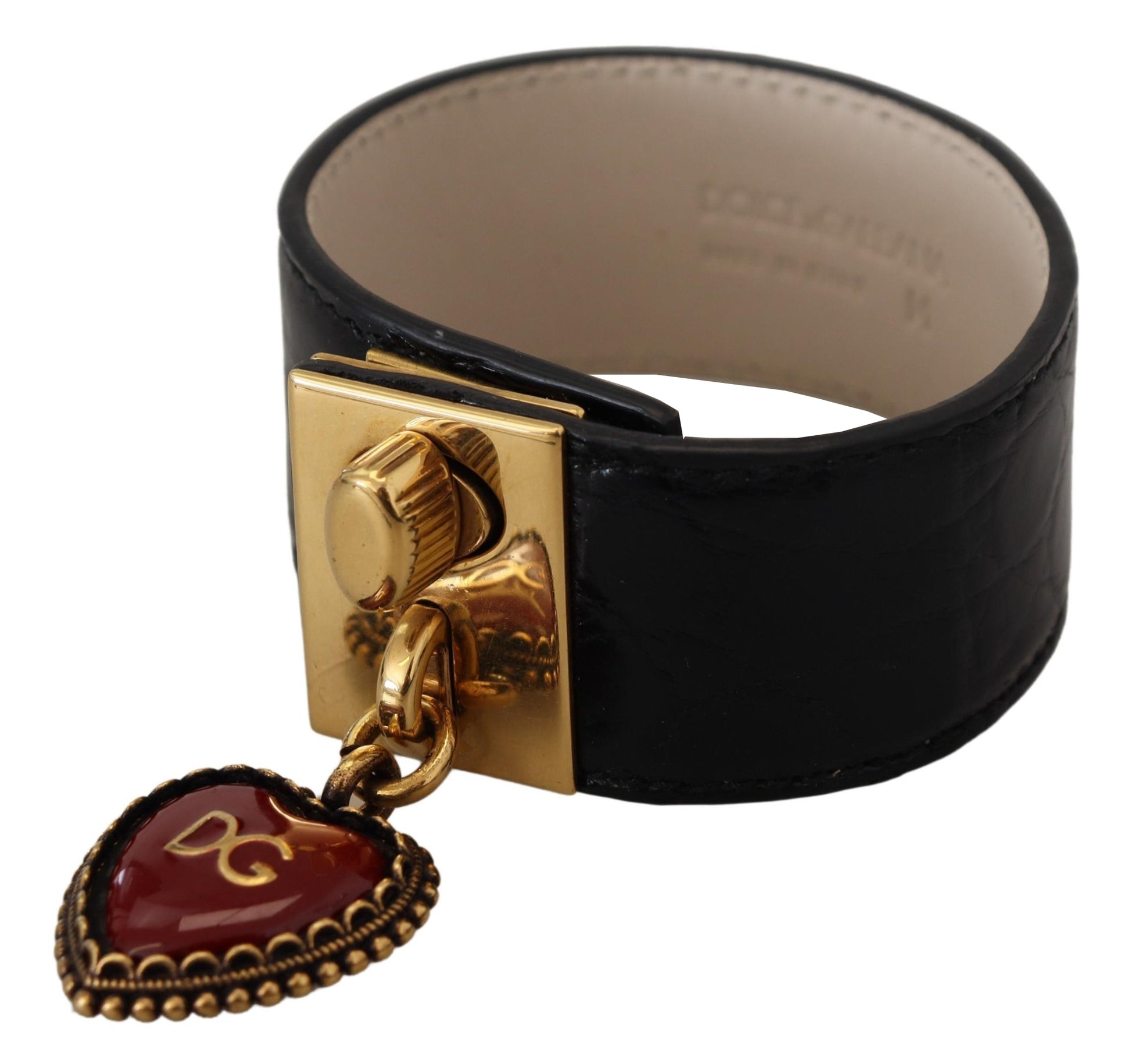 Dolce & Gabbana Black Dauphine Leather DG Heart Key Ring Bracelet Dolce & Gabbana