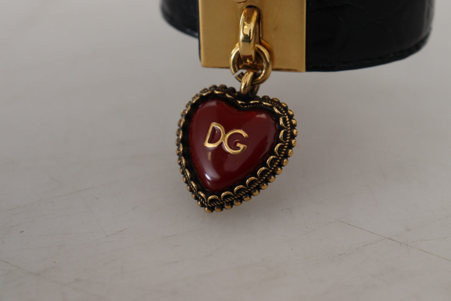 Dolce & Gabbana Black Dauphine Leather DG Heart Key Ring Bracelet Dolce & Gabbana