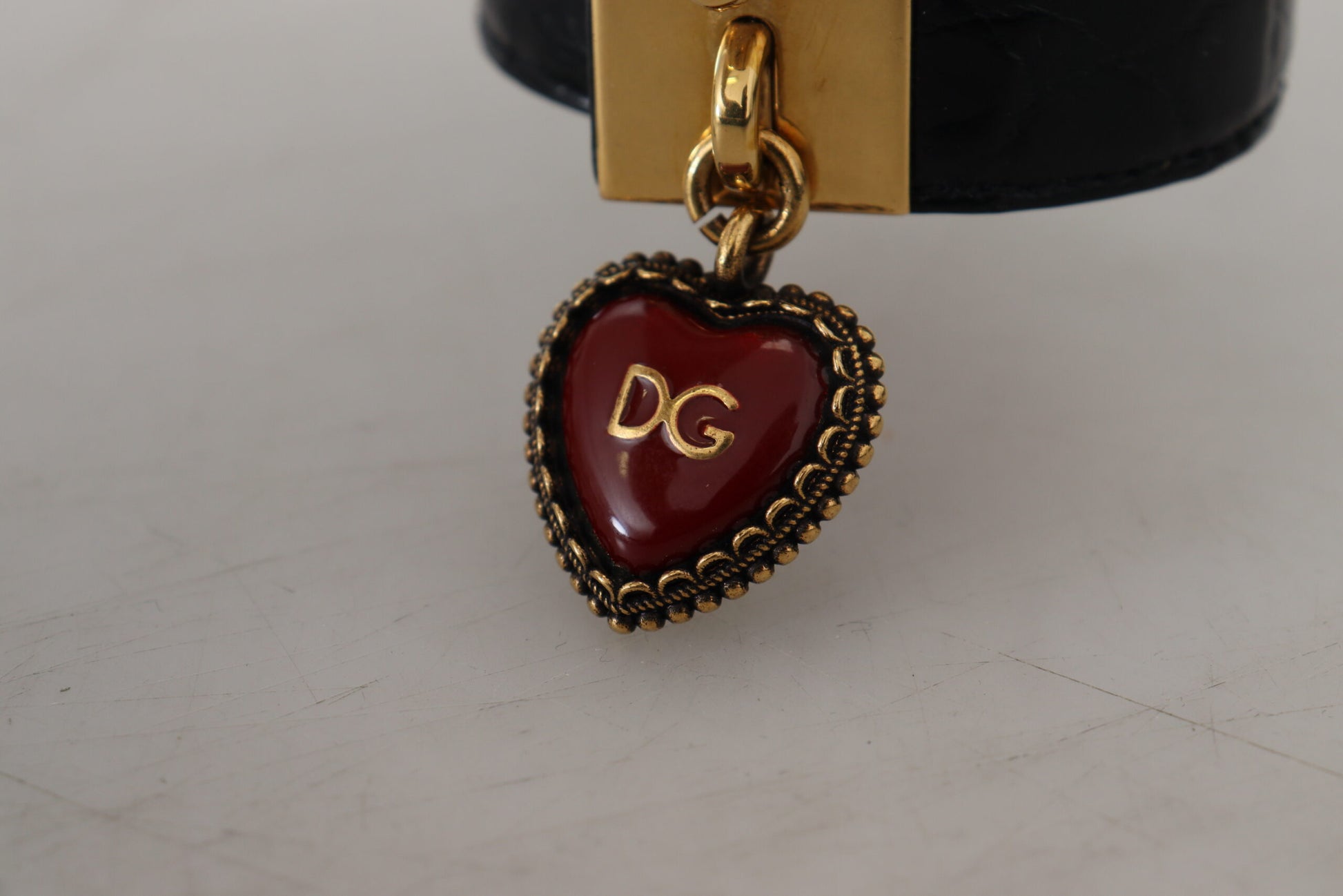 Dolce & Gabbana Black Dauphine Leather DG Heart Key Ring Bracelet Dolce & Gabbana