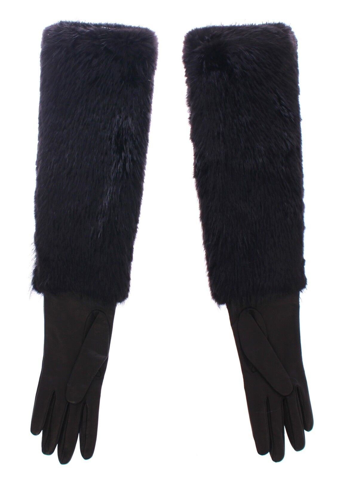 Dolce & Gabbana Black Beaver Fur Lambskin Leather Elbow Gloves Dolce & Gabbana