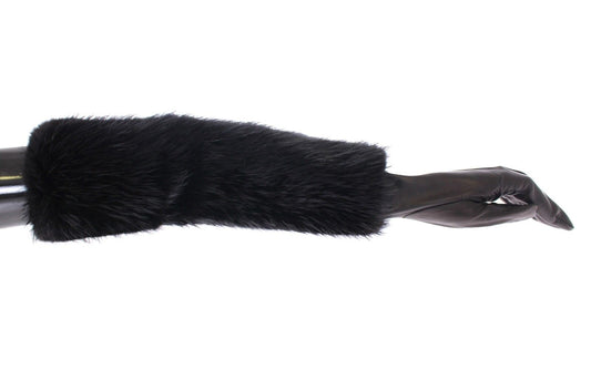 Dolce & Gabbana Black Beaver Fur Lambskin Leather Elbow Gloves Dolce & Gabbana