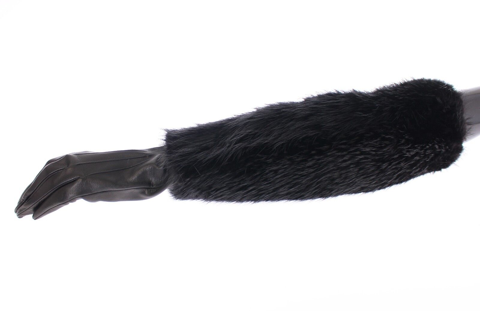 Dolce & Gabbana Black Beaver Fur Lambskin Leather Elbow Gloves Dolce & Gabbana