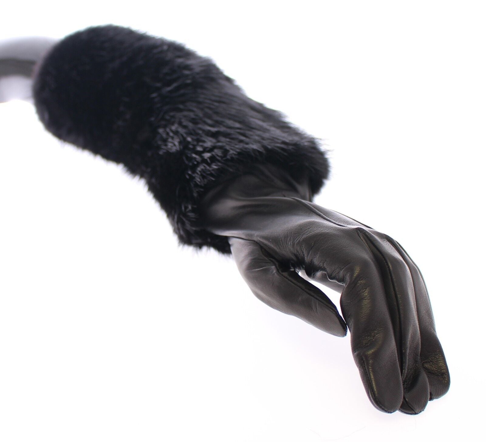 Dolce & Gabbana Black Beaver Fur Lambskin Leather Elbow Gloves Dolce & Gabbana