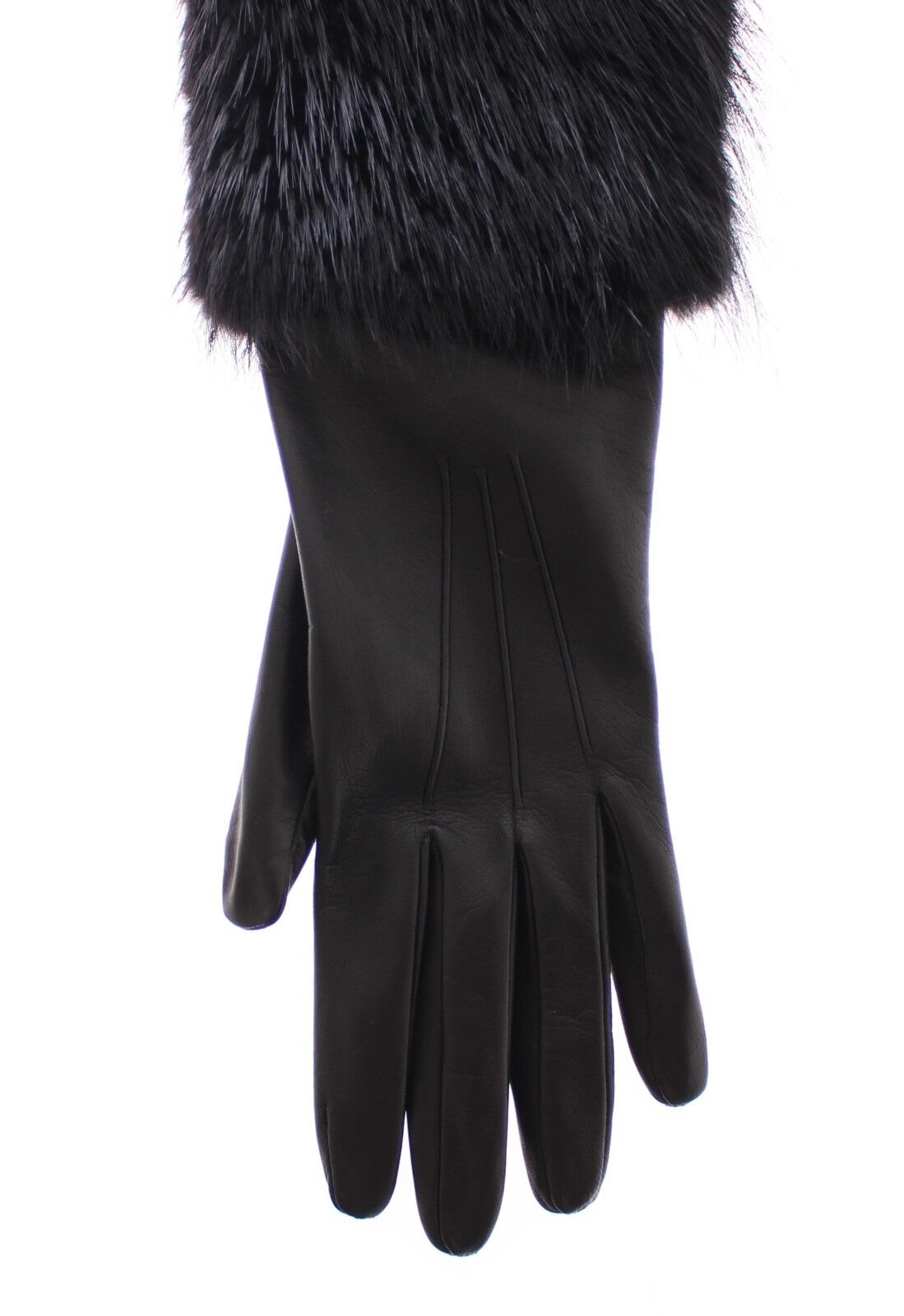 Dolce & Gabbana Black Beaver Fur Lambskin Leather Elbow Gloves Dolce & Gabbana