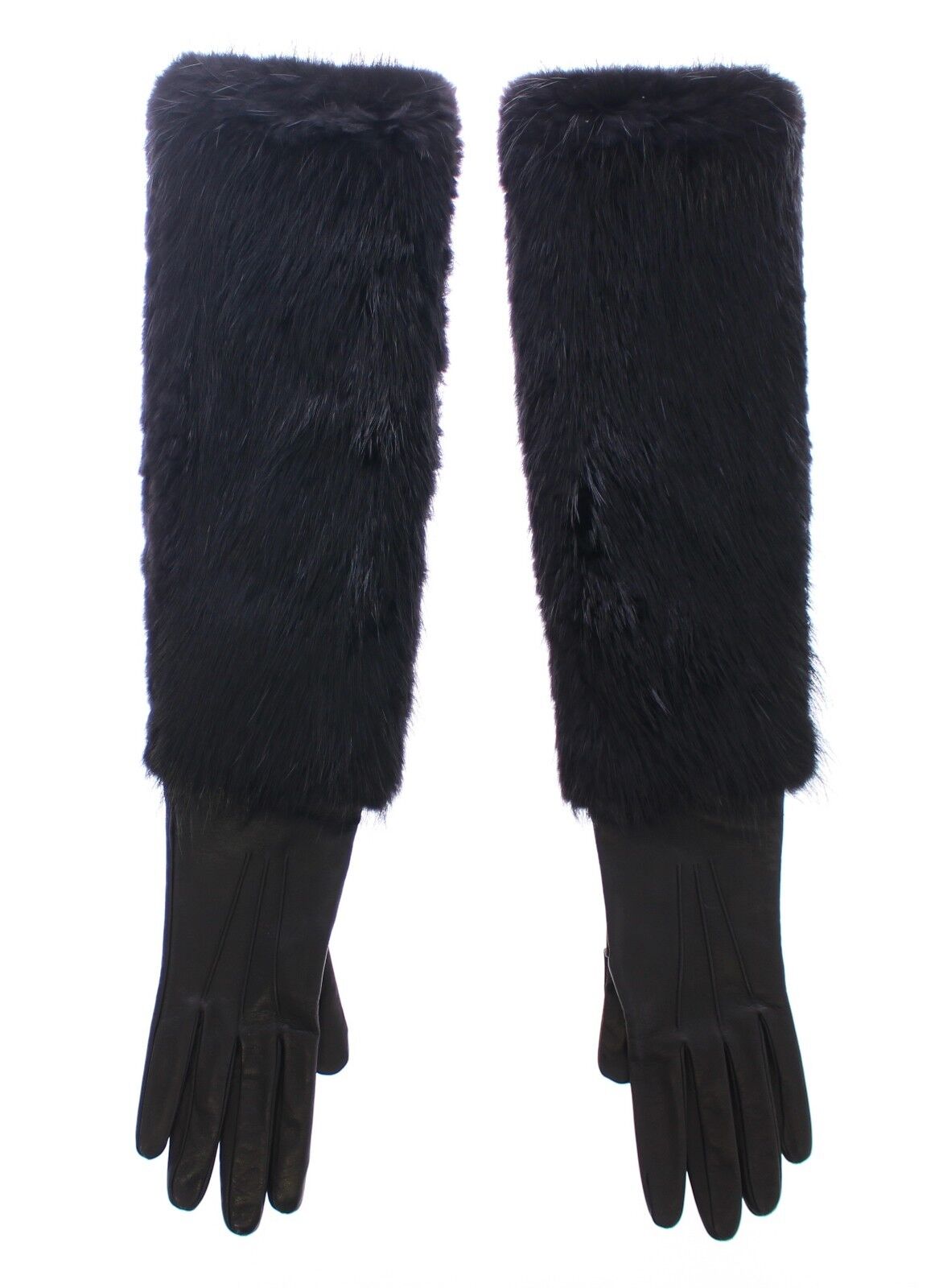 Dolce & Gabbana Black Beaver Fur Lambskin Leather Elbow Gloves Dolce & Gabbana