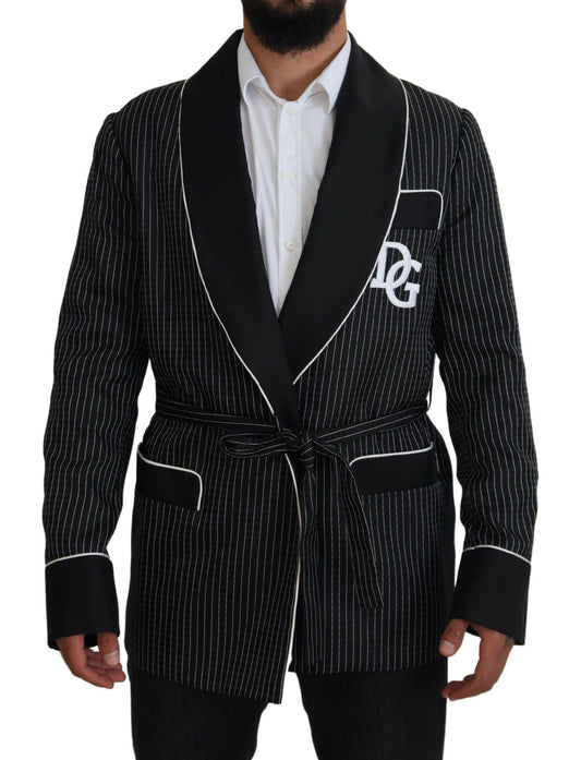 Dolce & Gabbana Black Robe Striped DG Patch Jacket Men Blazer Dolce & Gabbana