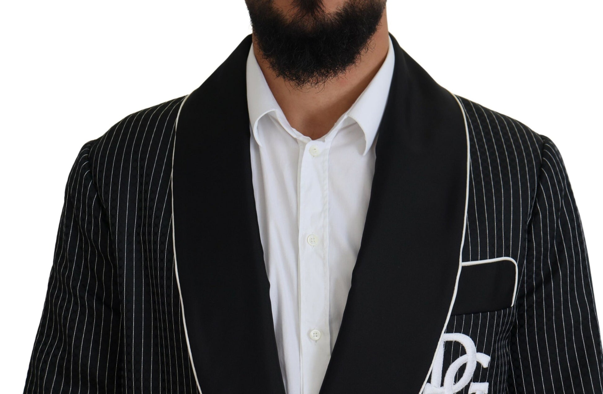 Dolce & Gabbana Black Robe Striped DG Patch Jacket Men Blazer Dolce & Gabbana
