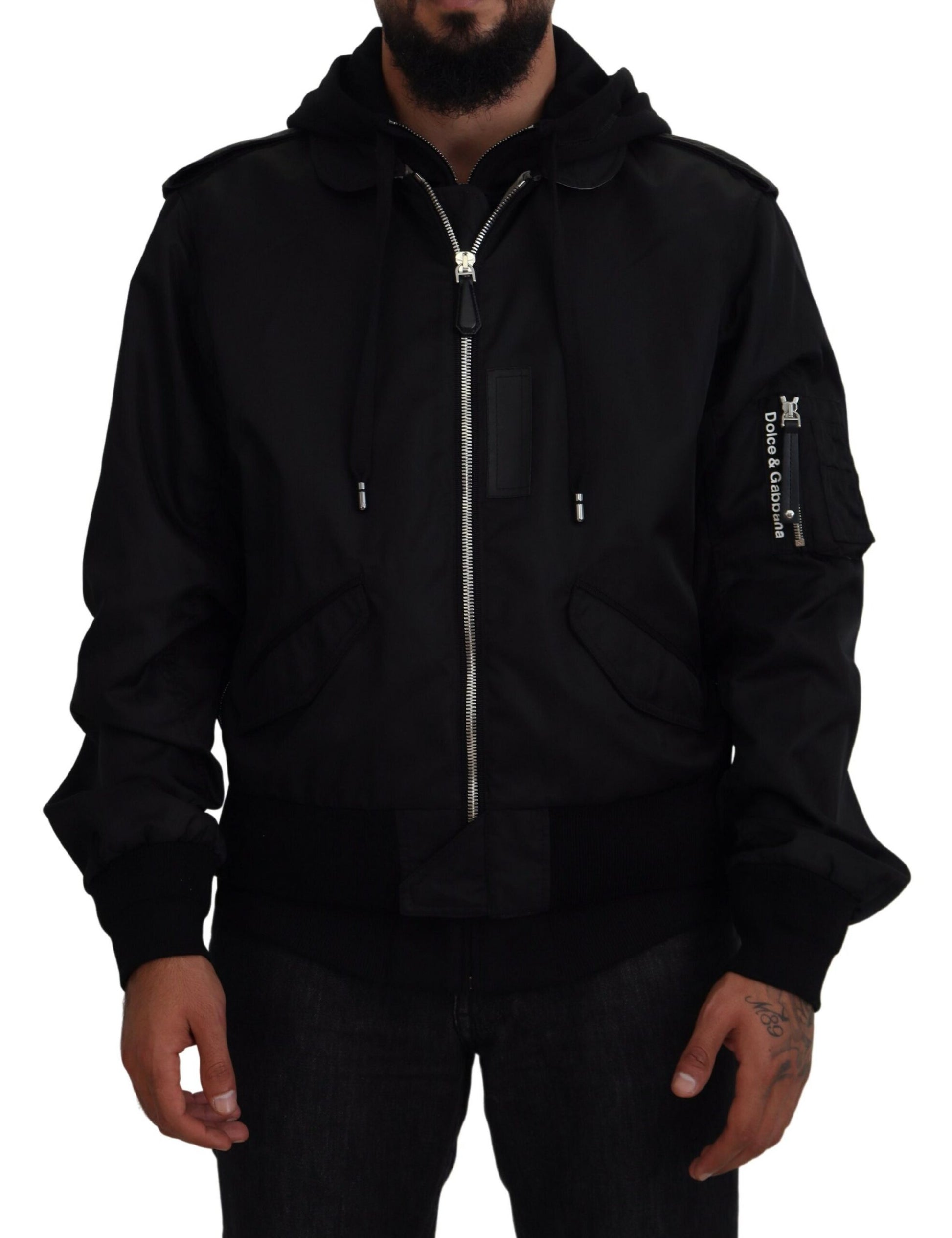 Dolce & Gabbana Black Nylon Hooded Full Zip Men Coat Jacket Dolce & Gabbana