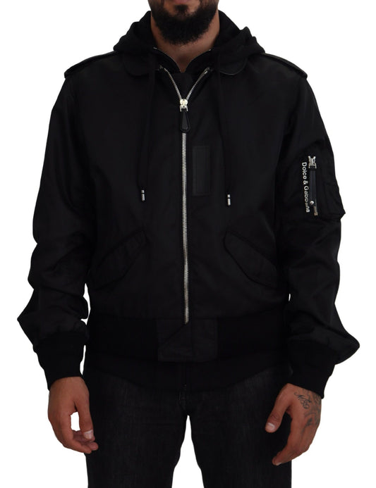 Dolce & Gabbana Black Nylon Hooded Full Zip Men Coat Jacket Dolce & Gabbana