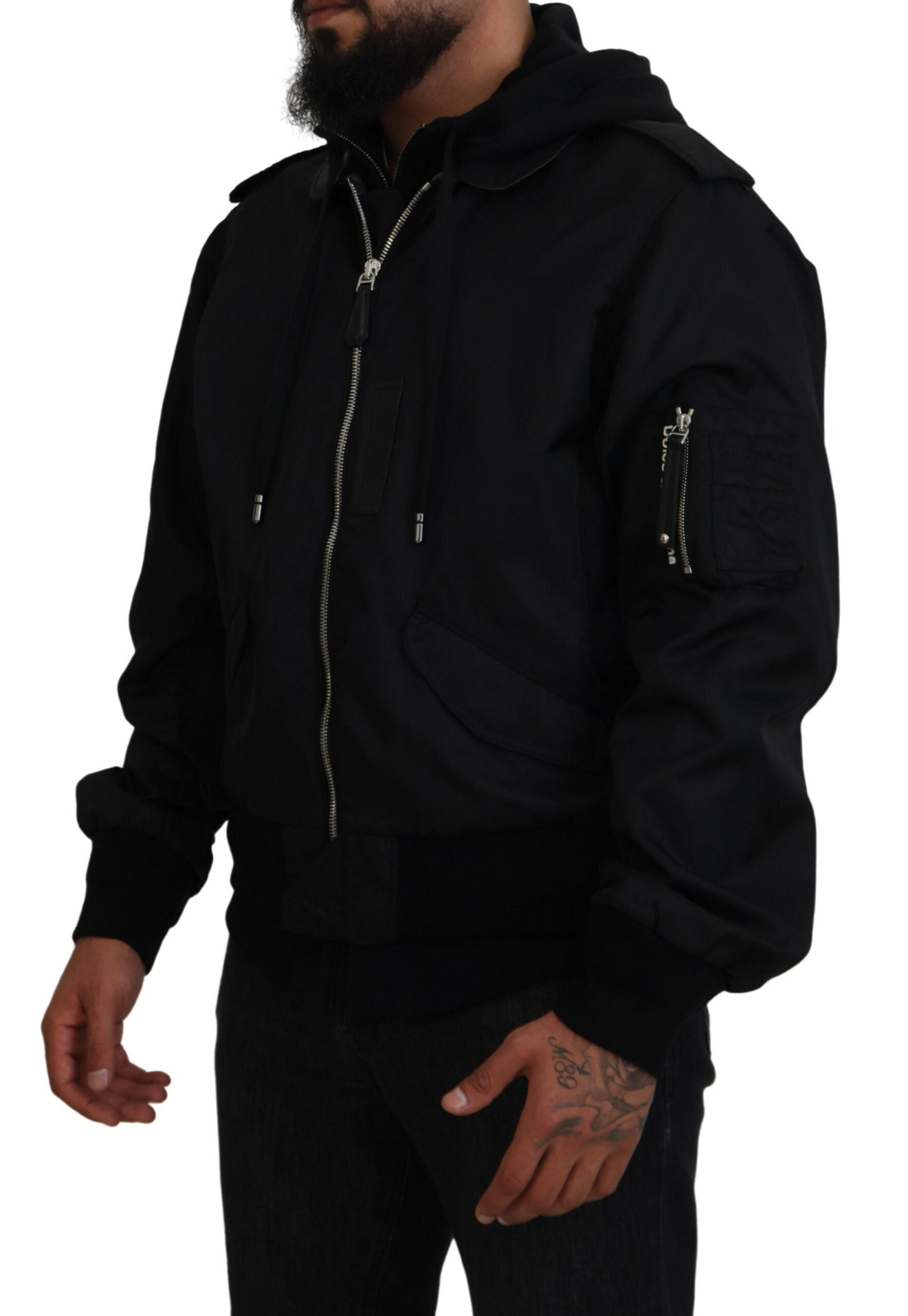 Dolce & Gabbana Black Nylon Hooded Full Zip Men Coat Jacket Dolce & Gabbana