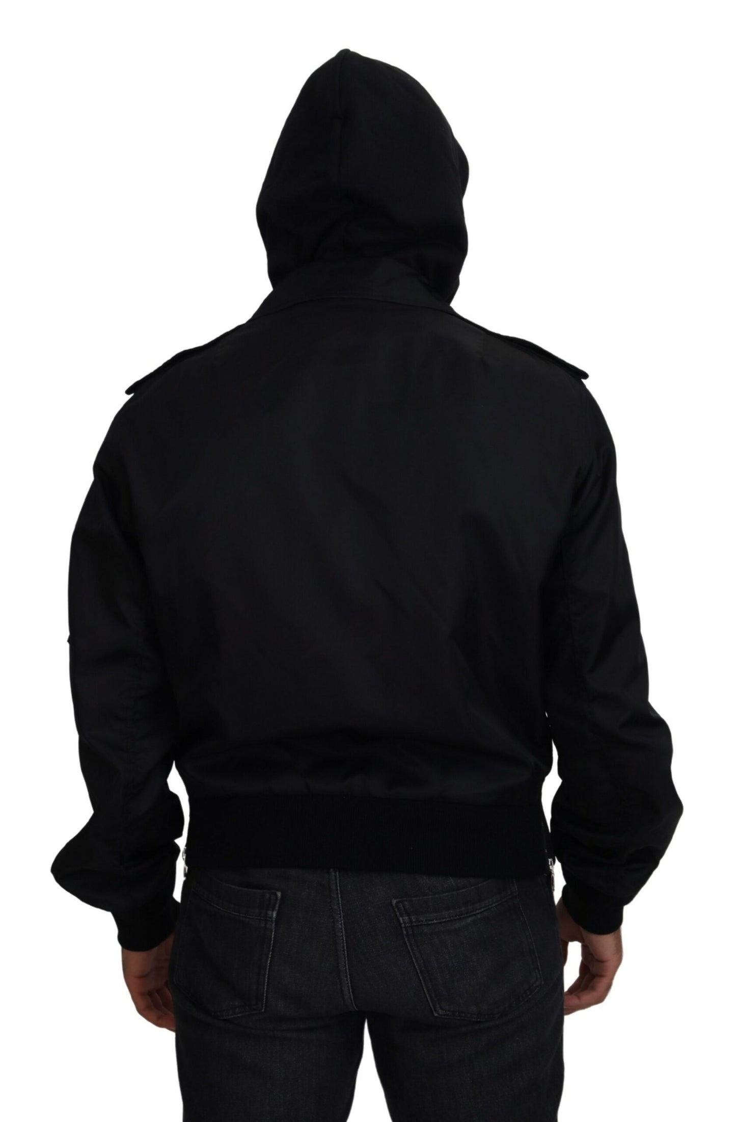 Dolce & Gabbana Black Nylon Hooded Full Zip Men Coat Jacket Dolce & Gabbana