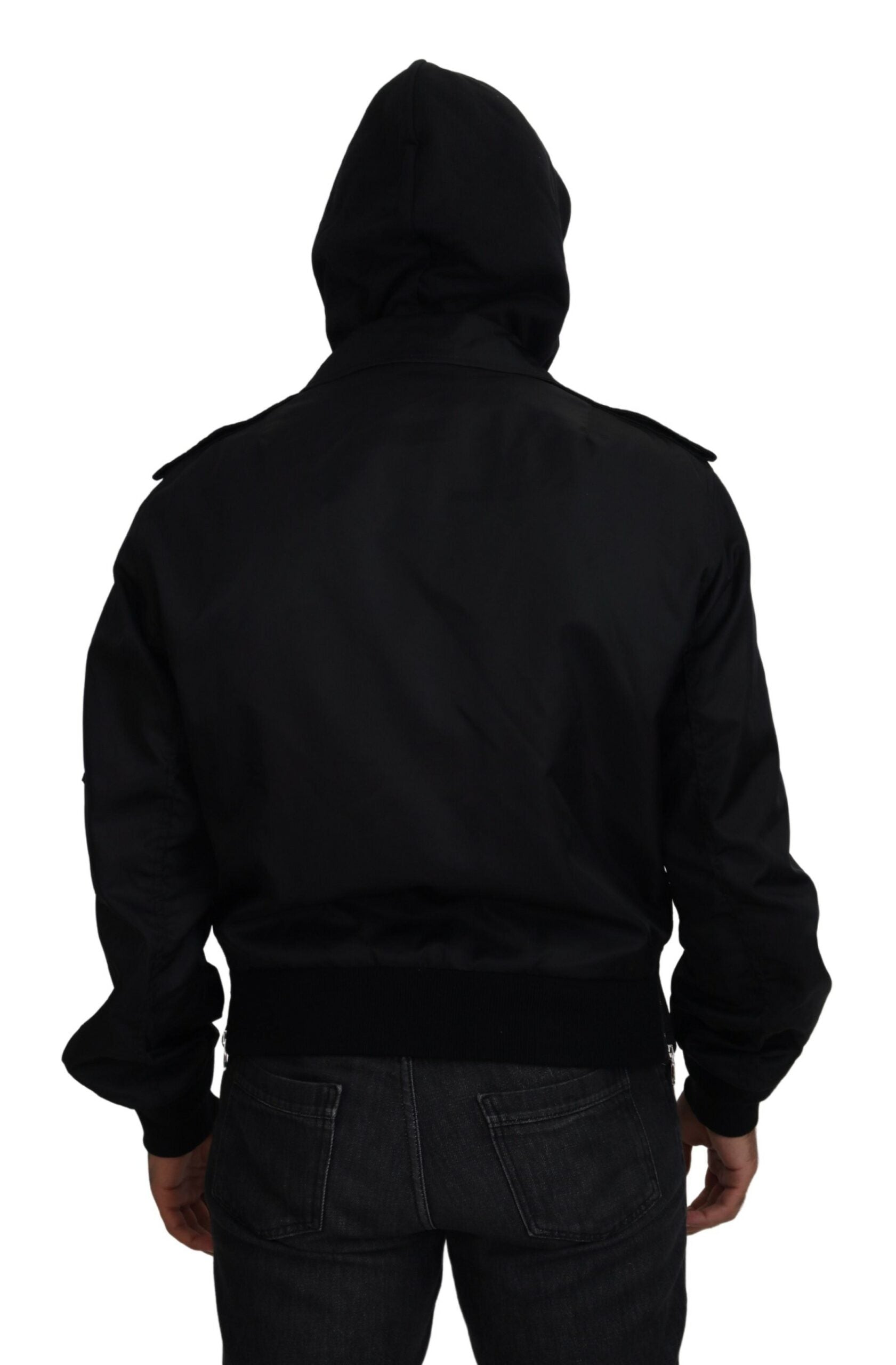 Dolce & Gabbana Black Nylon Hooded Full Zip Men Coat Jacket Dolce & Gabbana