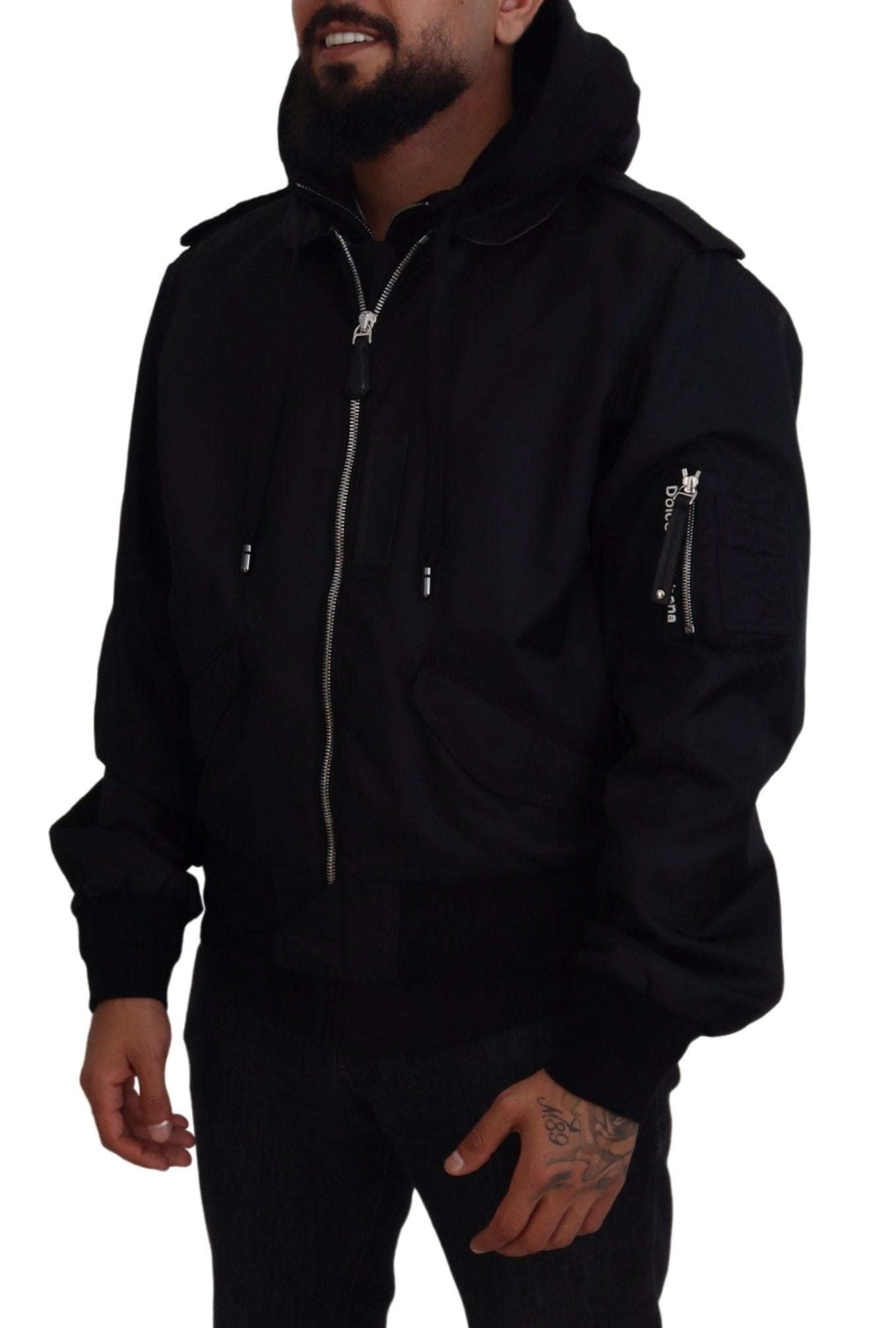 Dolce & Gabbana Black Nylon Hooded Full Zip Men Coat Jacket Dolce & Gabbana