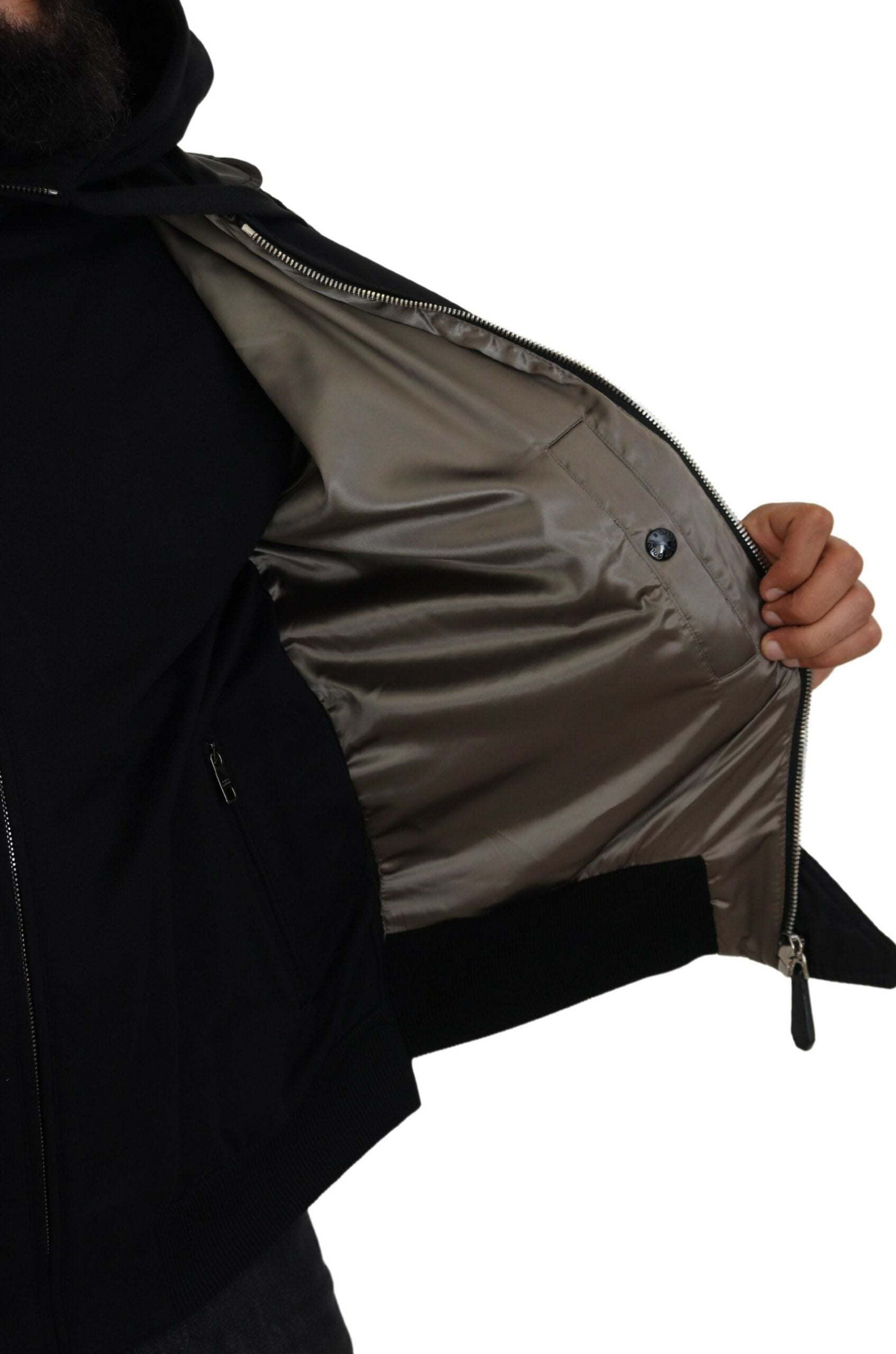 Dolce & Gabbana Black Nylon Hooded Full Zip Men Coat Jacket Dolce & Gabbana