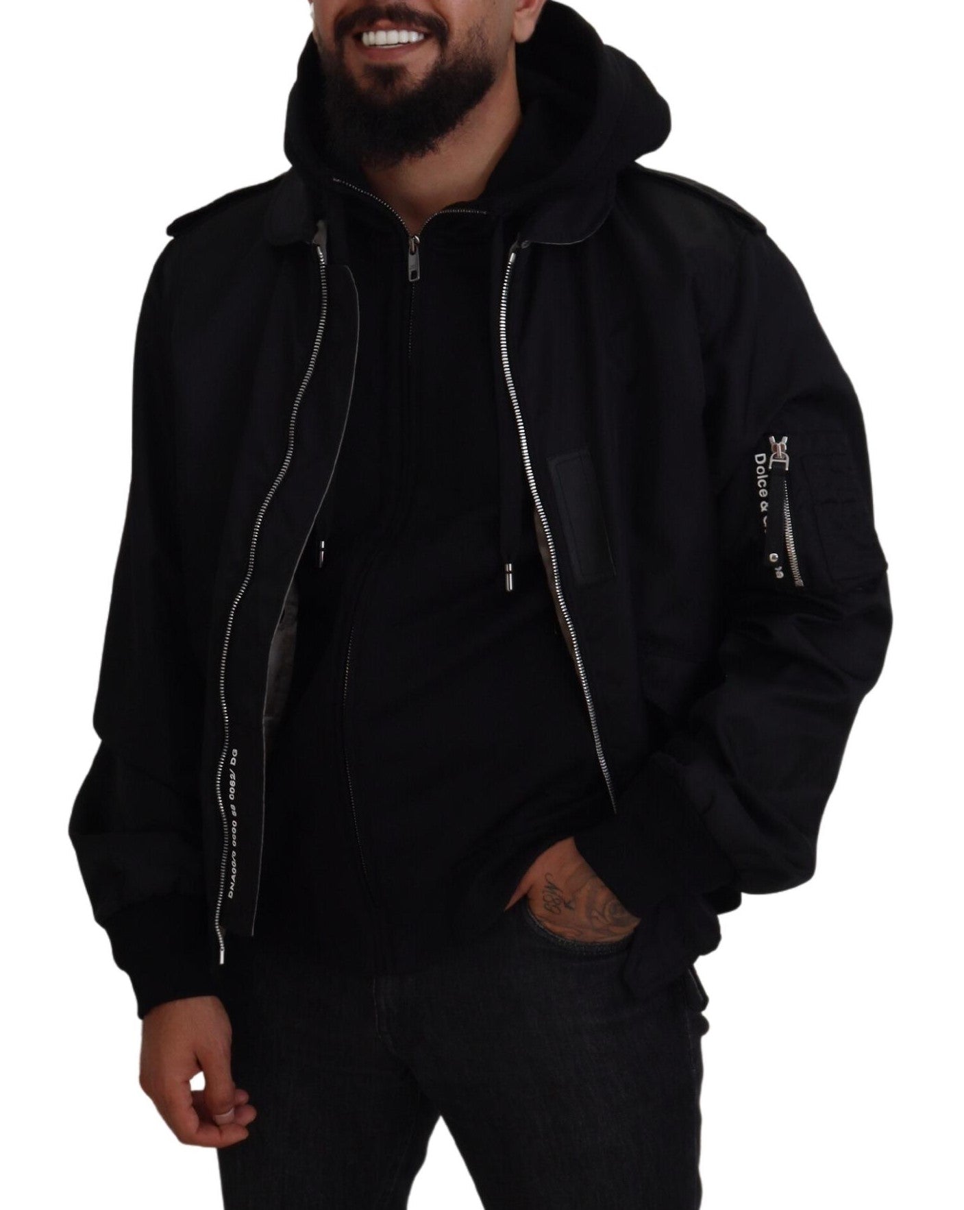 Dolce & Gabbana Black Nylon Hooded Full Zip Men Coat Jacket Dolce & Gabbana