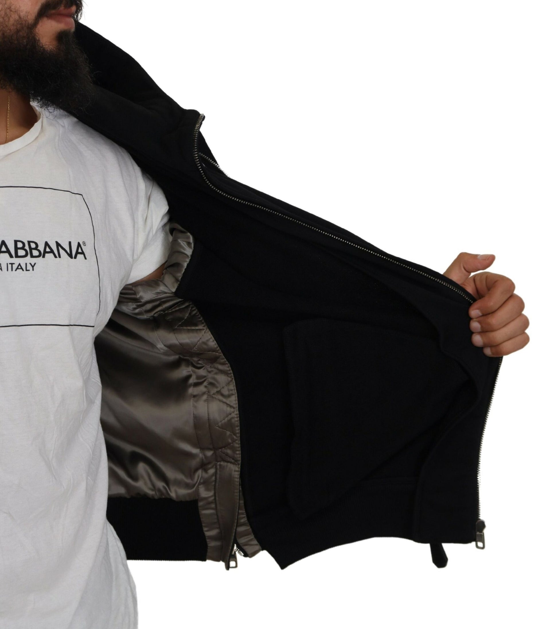 Dolce & Gabbana Black Nylon Hooded Full Zip Men Coat Jacket Dolce & Gabbana