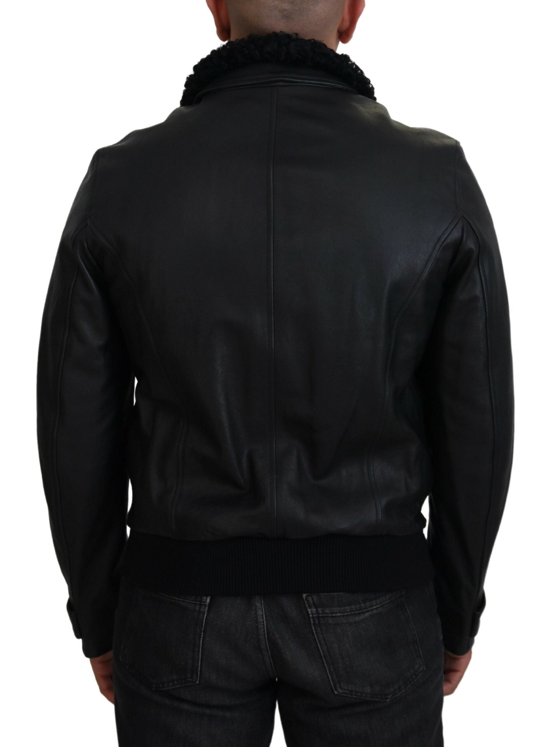 Dolce & Gabbana Black Lamb Leather Collared Men Coat Jacket Dolce & Gabbana