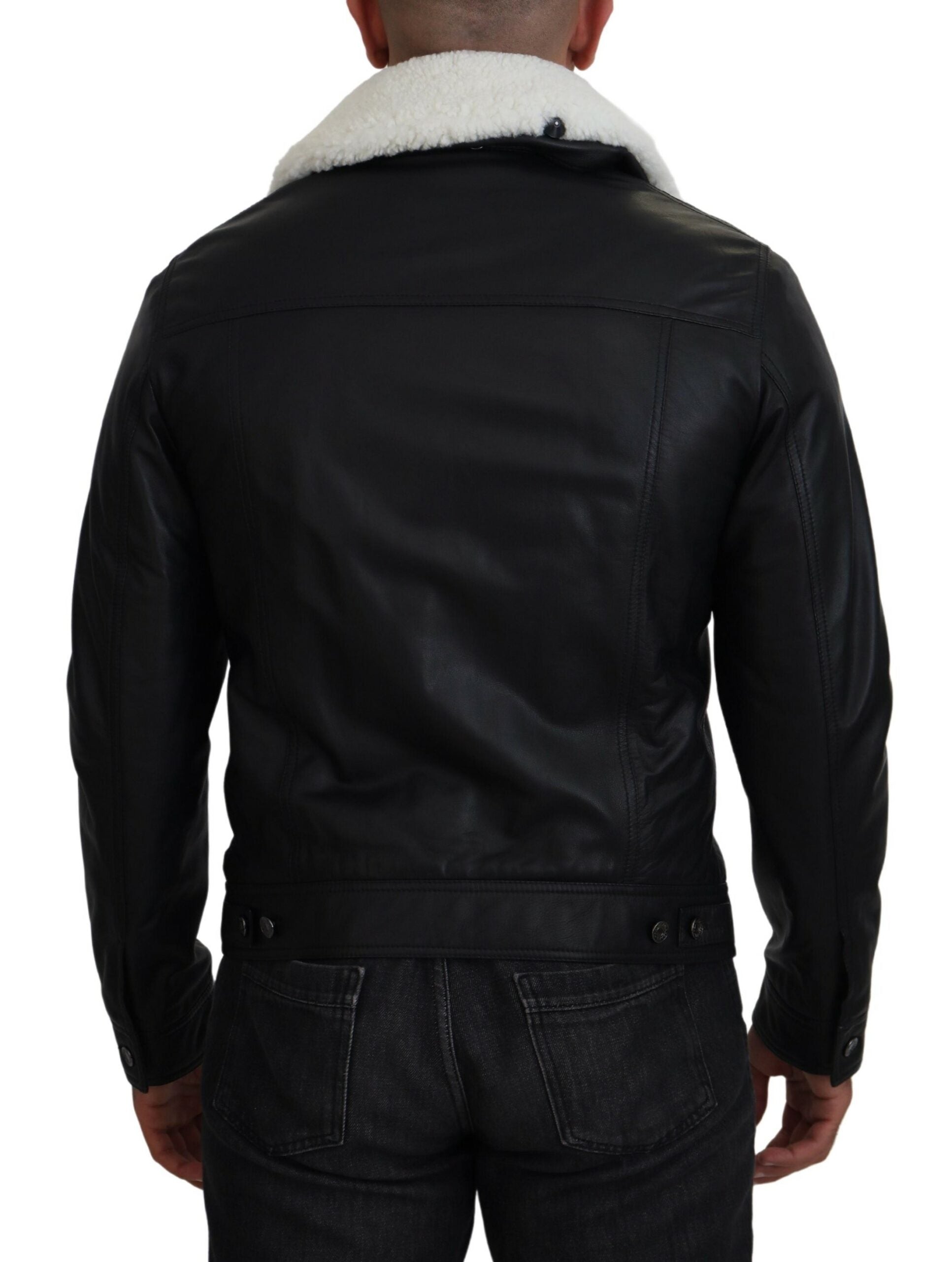 Dolce & Gabbana Black Lamb Leather Collared Men Coat Jacket Dolce & Gabbana