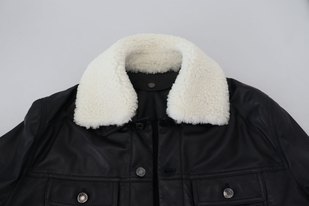 Dolce & Gabbana Black Lamb Leather Collared Men Coat Jacket