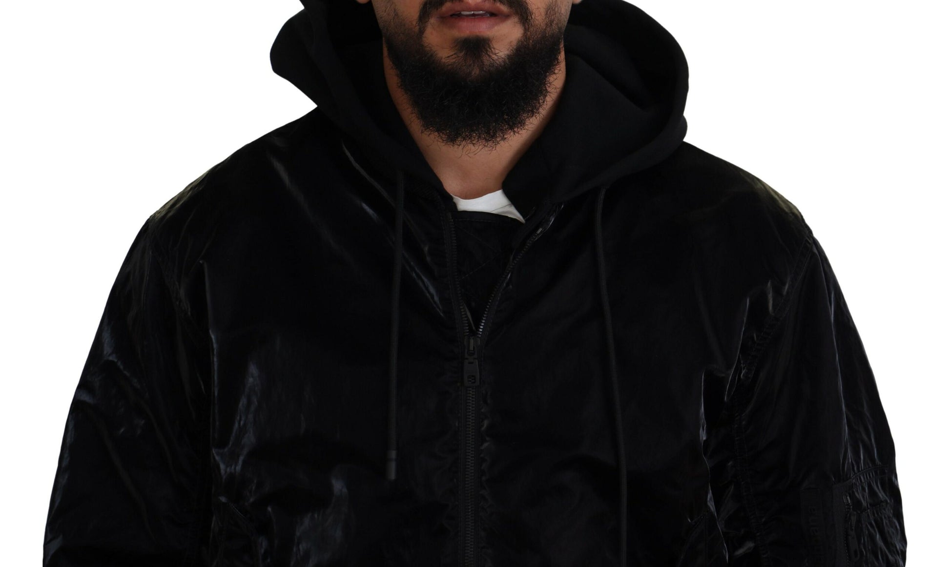 Dolce & Gabbana Black Nylon Hooded Full Zip Bomber Jacket Dolce & Gabbana