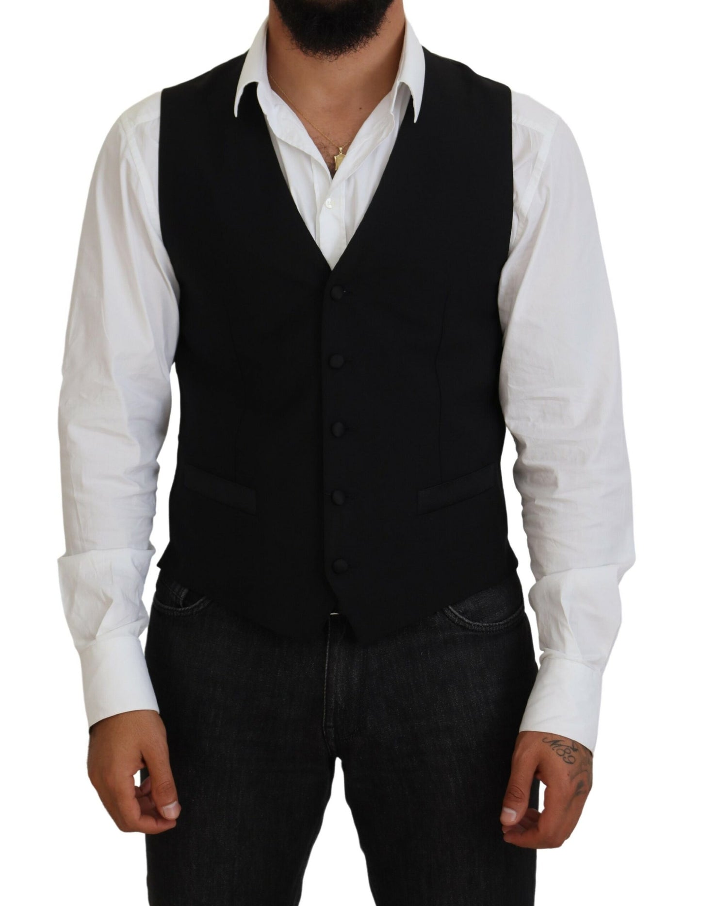 Dolce & Gabbana Black Virgin Wool Waistcoat Formal Vest Dolce & Gabbana