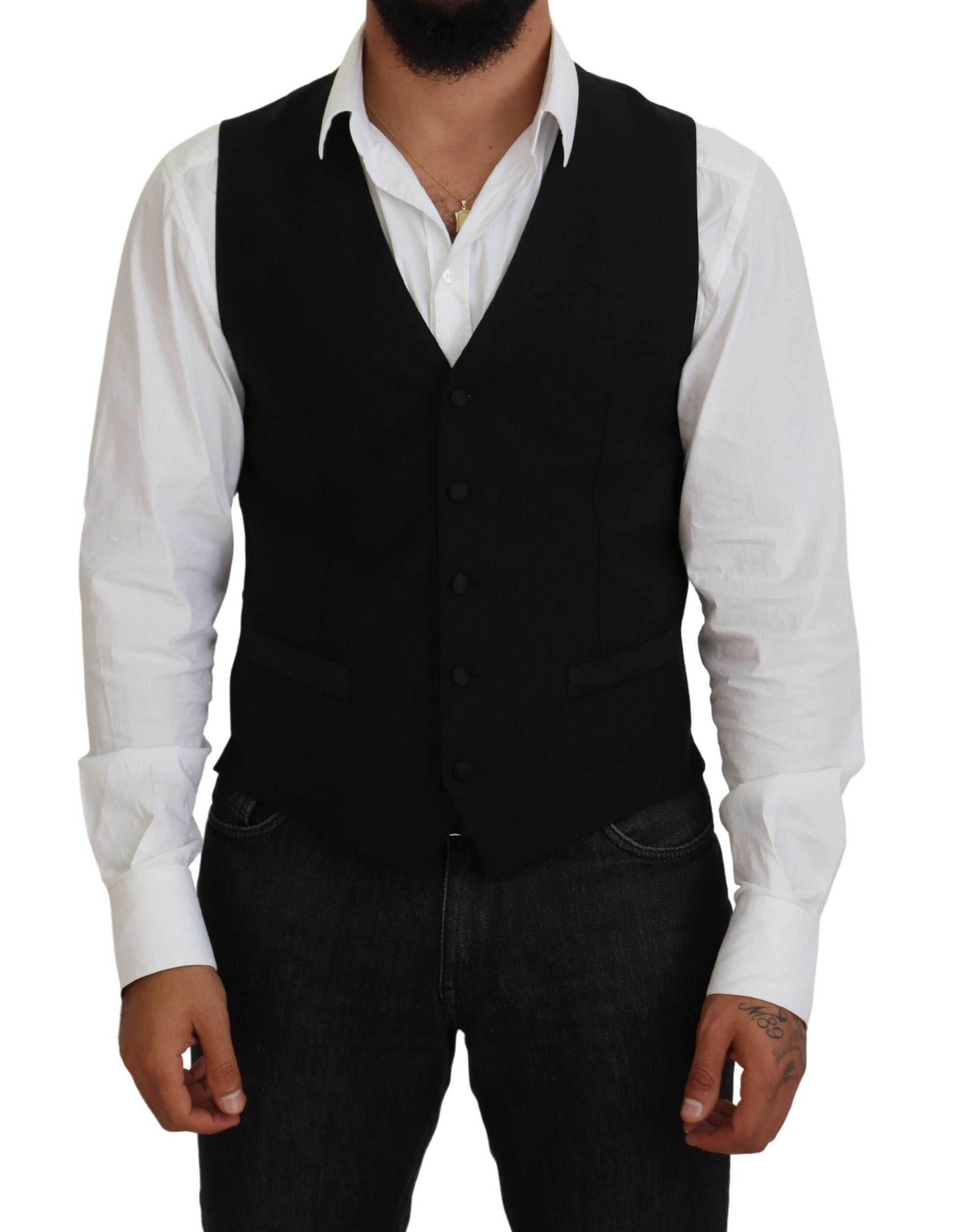 Dolce & Gabbana Black Virgin Wool Waistcoat Formal Vest Dolce & Gabbana