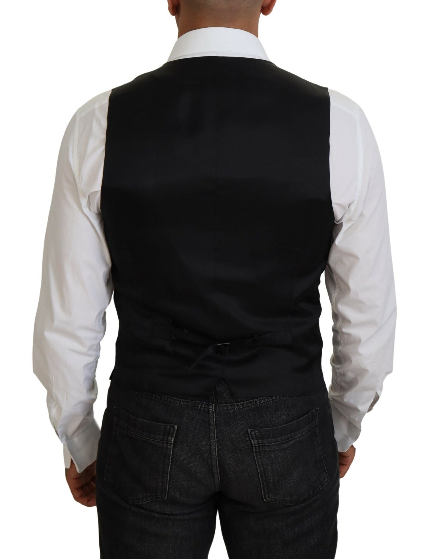 Dolce & Gabbana Black Virgin Wool Waistcoat Formal Vest Dolce & Gabbana