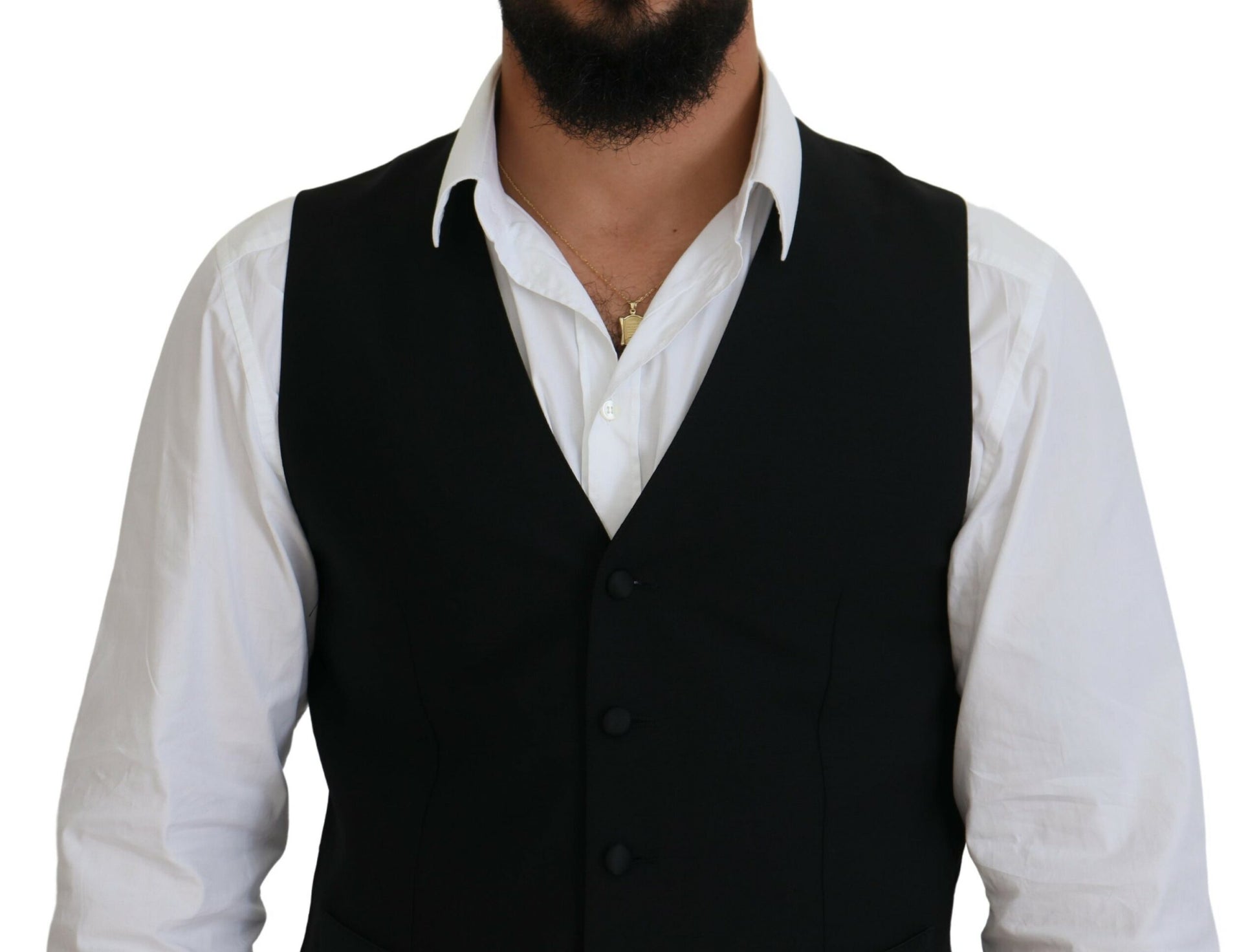 Dolce & Gabbana Black Virgin Wool Waistcoat Formal Vest Dolce & Gabbana