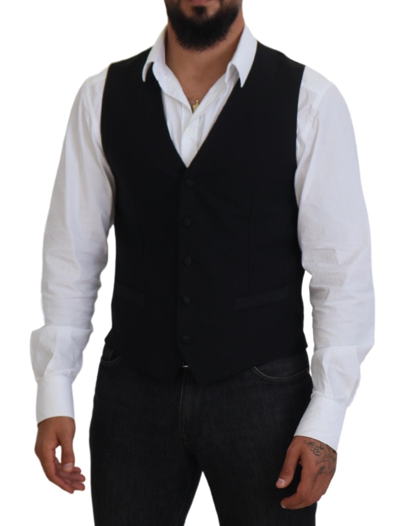 Dolce & Gabbana Black Virgin Wool Waistcoat Formal Vest Dolce & Gabbana