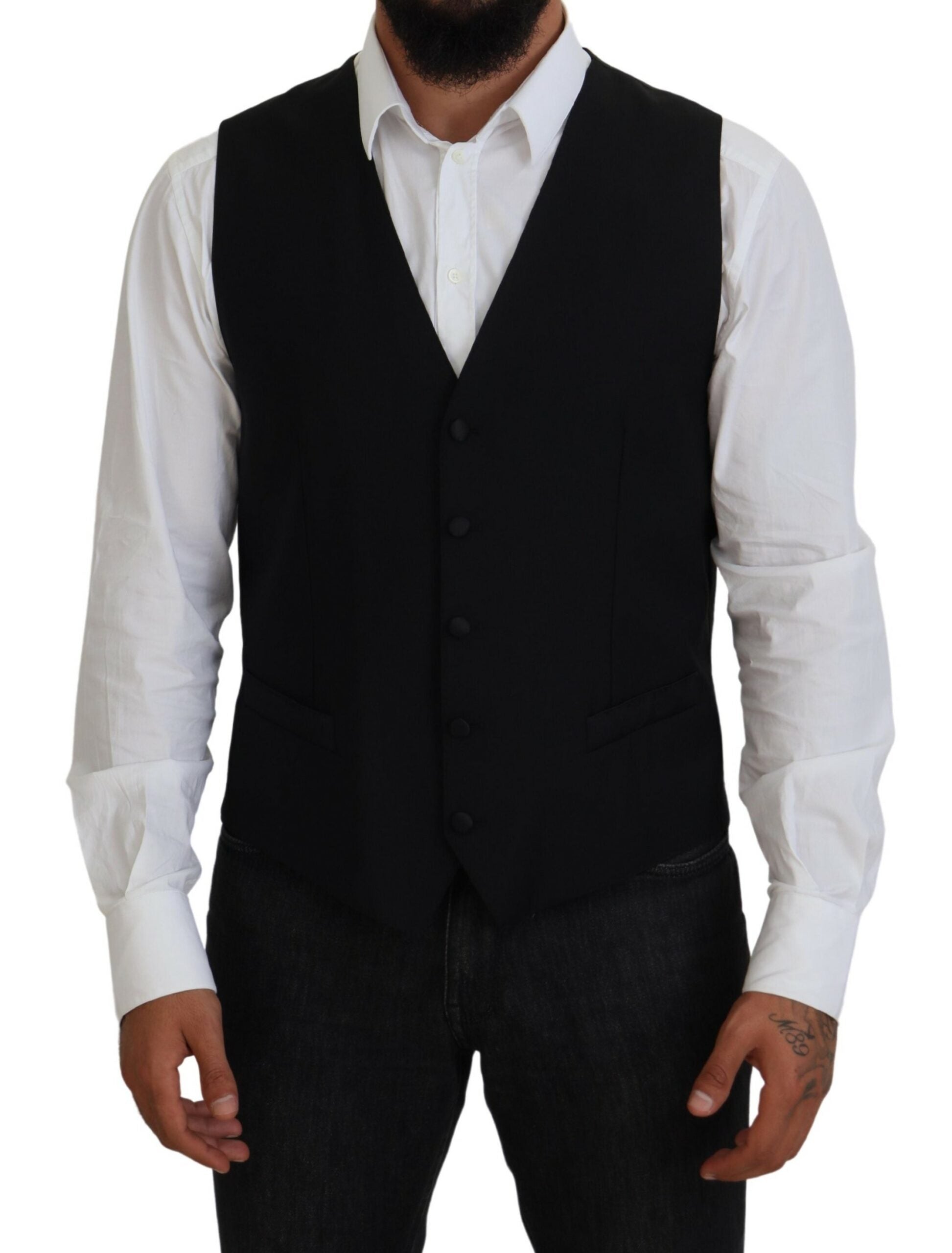 Dolce & Gabbana Black Virgin Wool Waistcoat Formal Vest Dolce & Gabbana