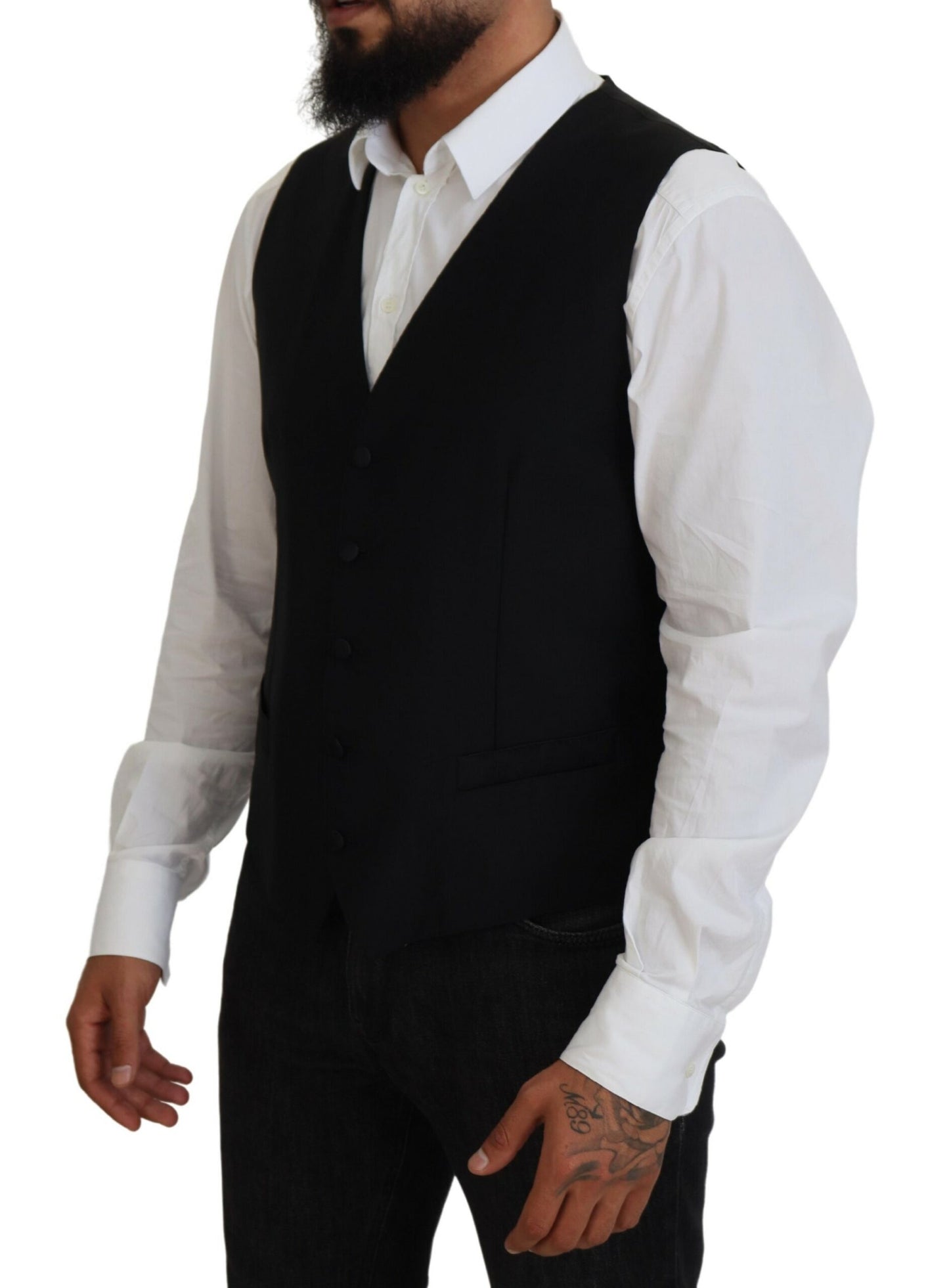 Dolce & Gabbana Black Virgin Wool Waistcoat Formal Vest Dolce & Gabbana