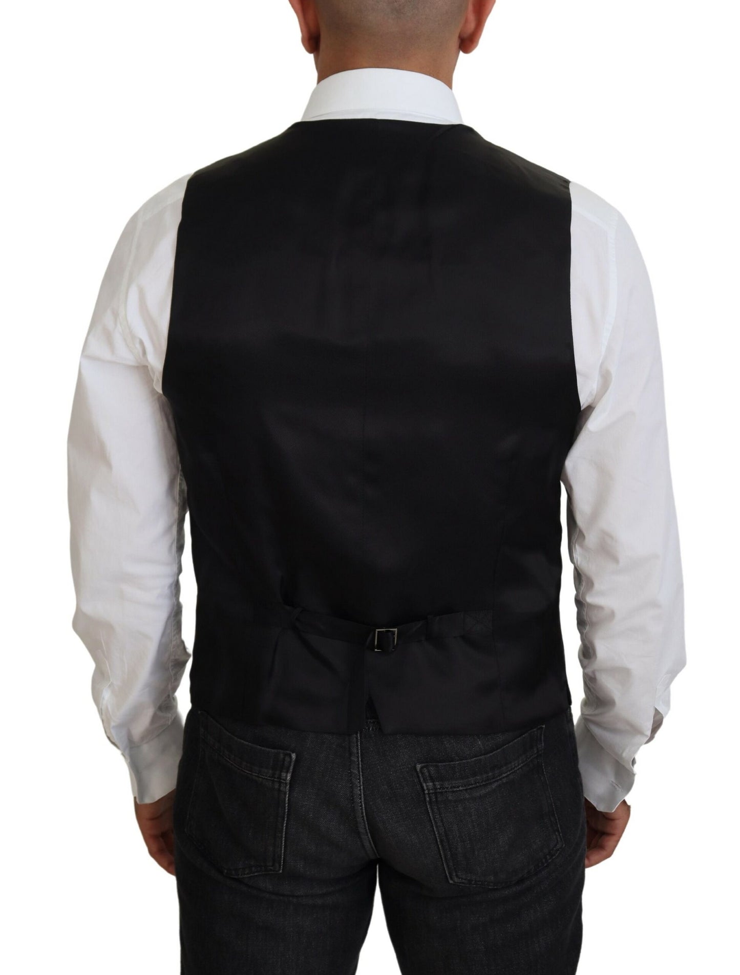 Dolce & Gabbana Black Virgin Wool Waistcoat Formal Vest Dolce & Gabbana