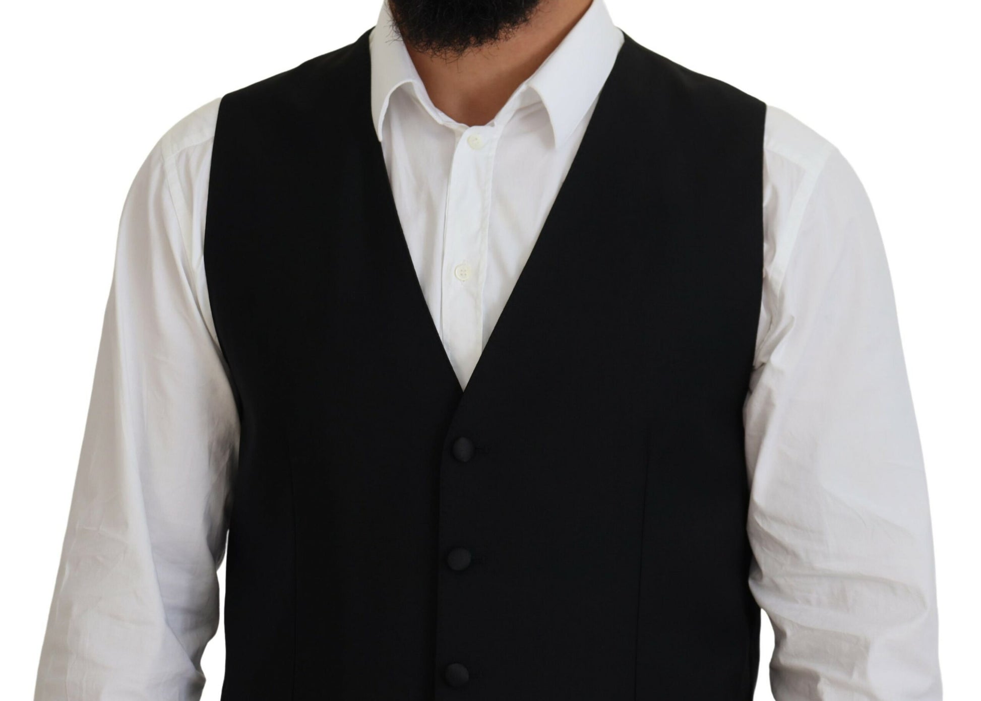 Dolce & Gabbana Black Virgin Wool Waistcoat Formal Vest Dolce & Gabbana