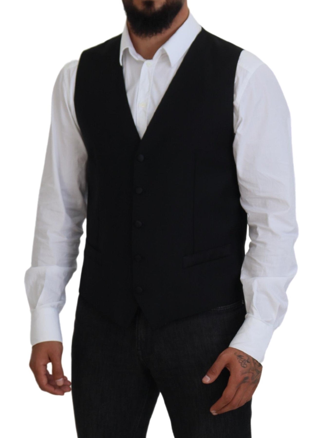 Dolce & Gabbana Black Virgin Wool Waistcoat Formal Vest Dolce & Gabbana