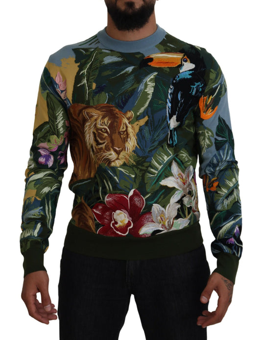 Dolce & Gabbana Multicolor Jungle Wool Pullover Logo Sweater Dolce & Gabbana