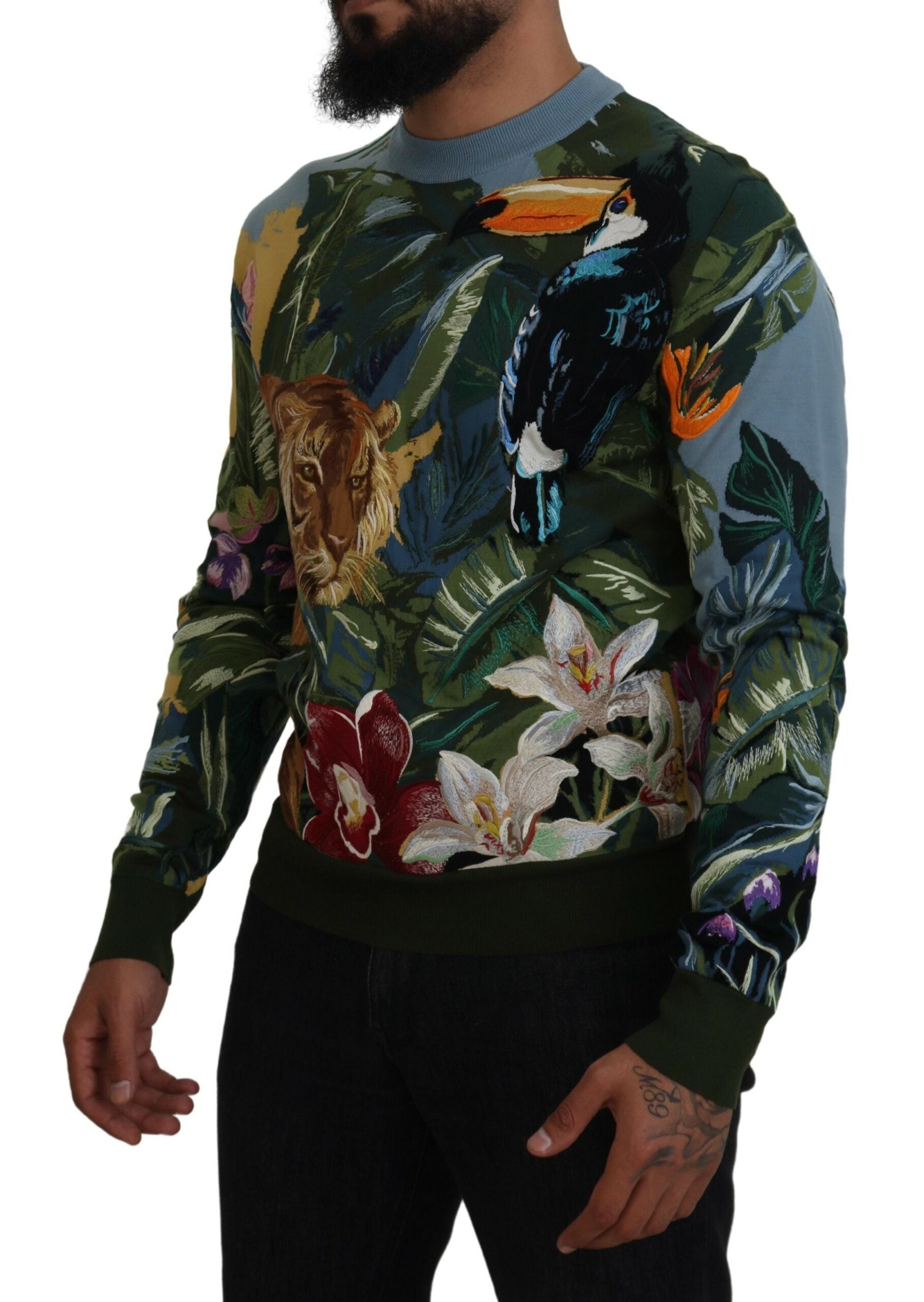 Dolce & Gabbana Multicolor Jungle Wool Pullover Logo Sweater Dolce & Gabbana