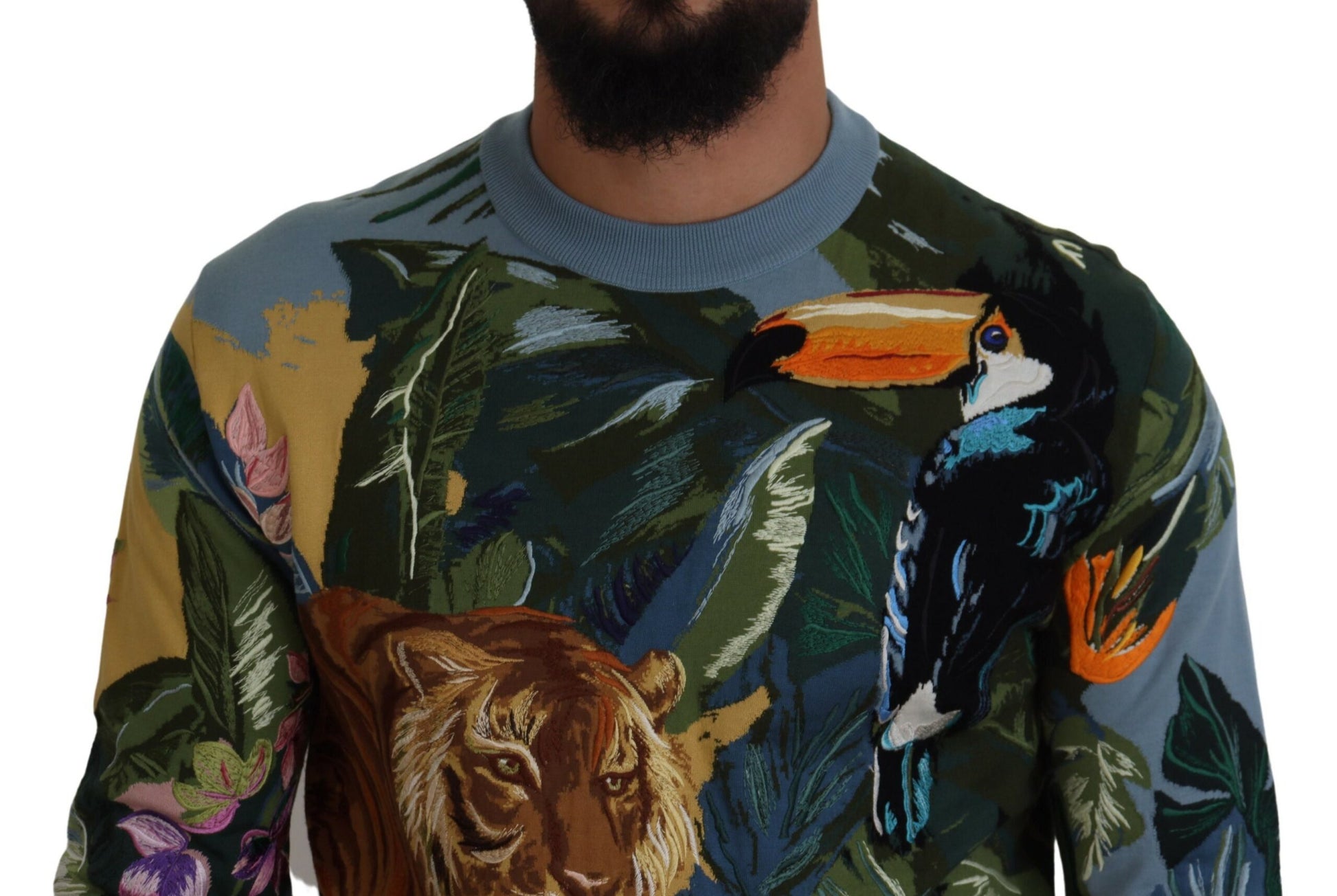 Dolce & Gabbana Multicolor Jungle Wool Pullover Logo Sweater Dolce & Gabbana