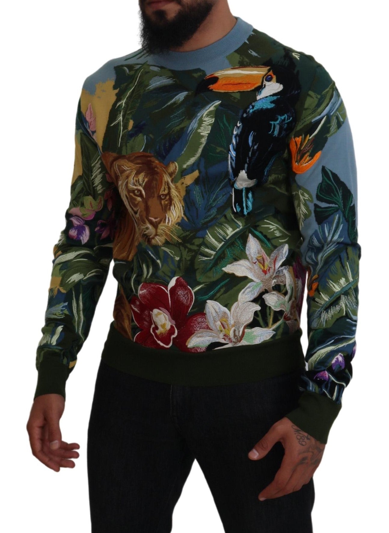 Dolce & Gabbana Multicolor Jungle Wool Pullover Logo Sweater Dolce & Gabbana