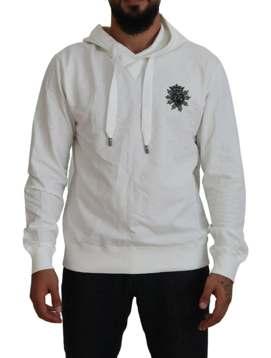 Dolce & Gabbana White Cotton Hooded Sweatshirt Logo Sweater Dolce & Gabbana