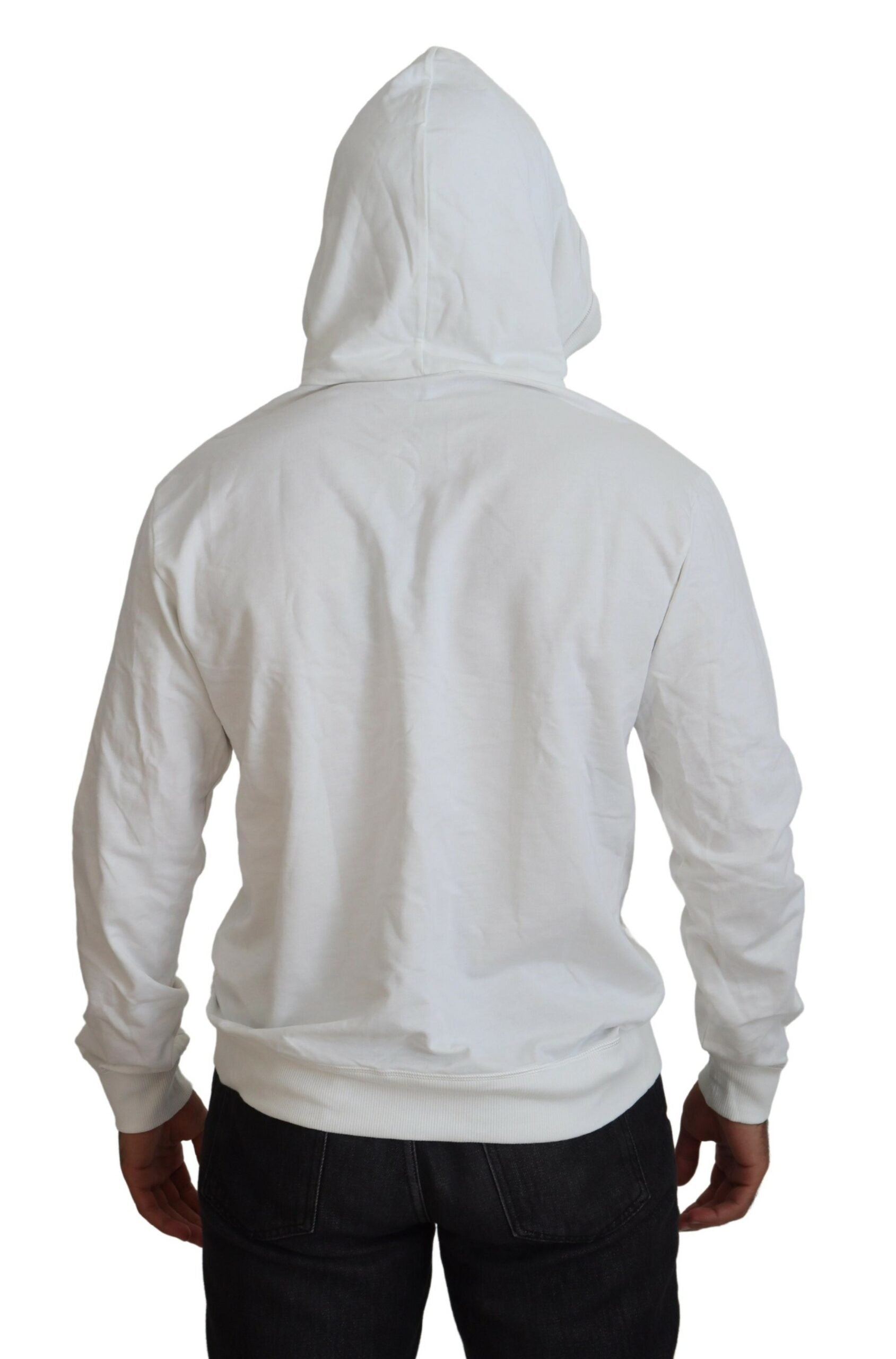 Dolce & Gabbana White Cotton Hooded Sweatshirt Logo Sweater Dolce & Gabbana
