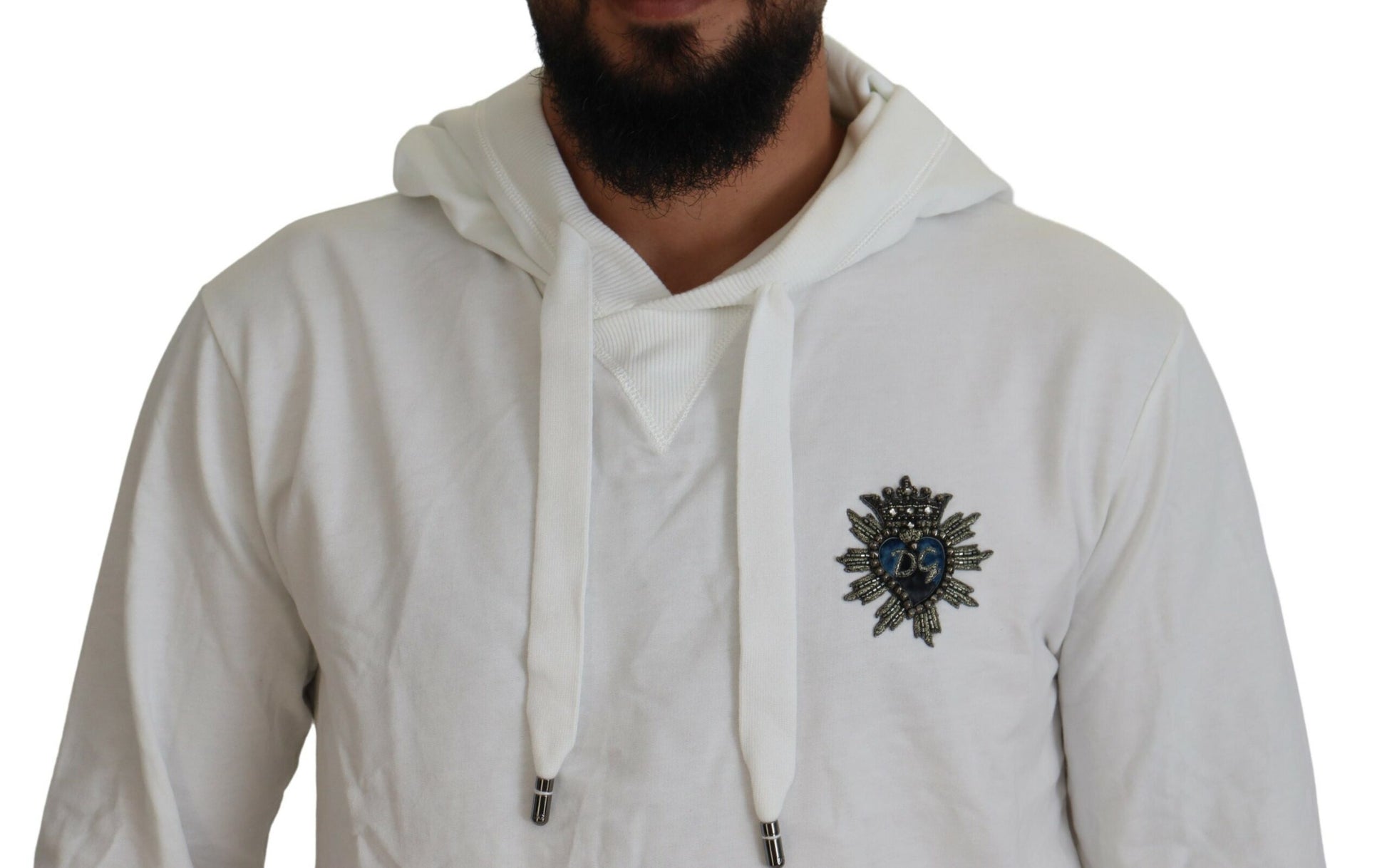 Dolce & Gabbana White Cotton Hooded Sweatshirt Logo Sweater Dolce & Gabbana